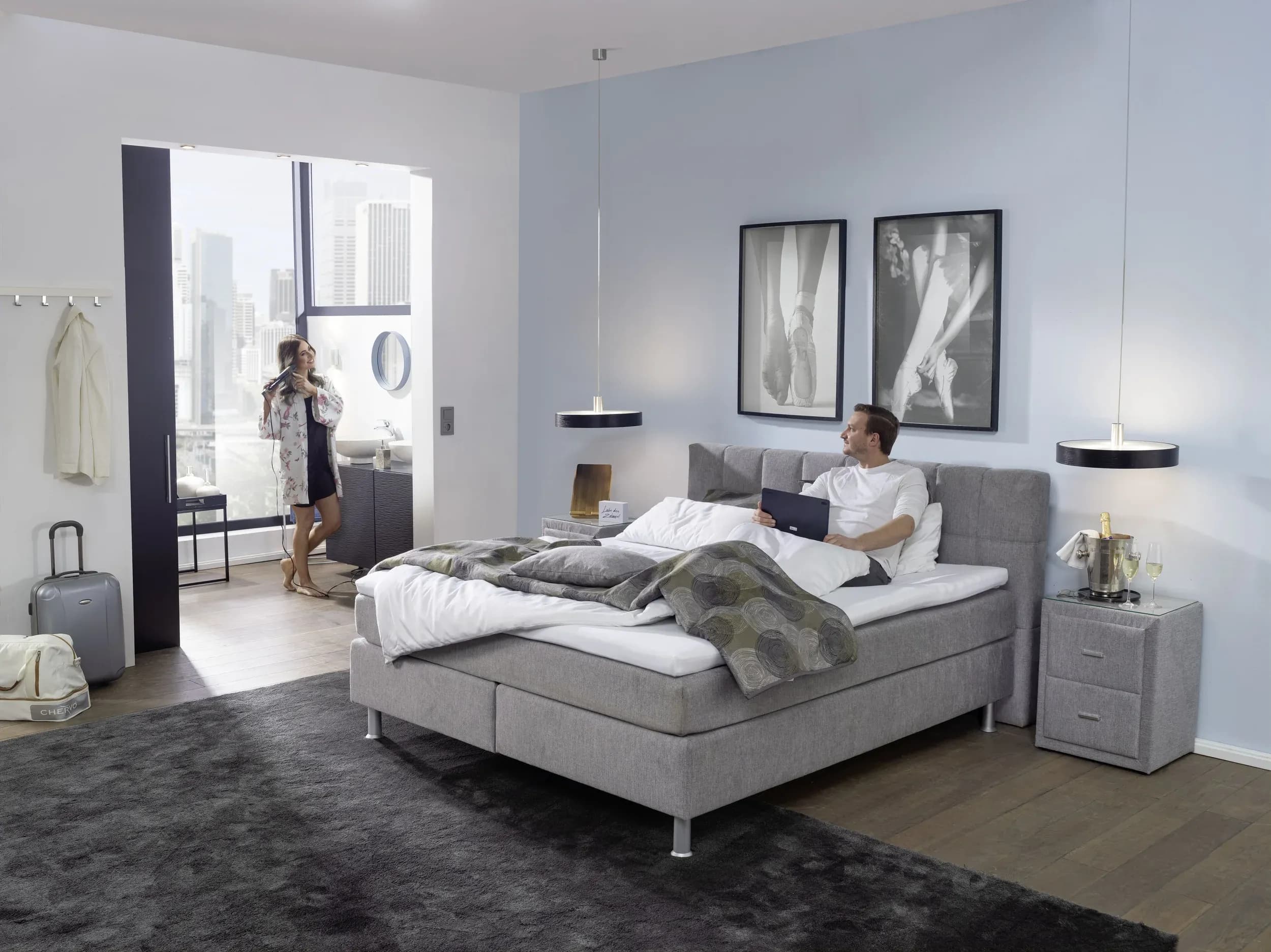 Boxspringbett EM Select - Liegefläche ca. 180x200 cm, Stoff, silber