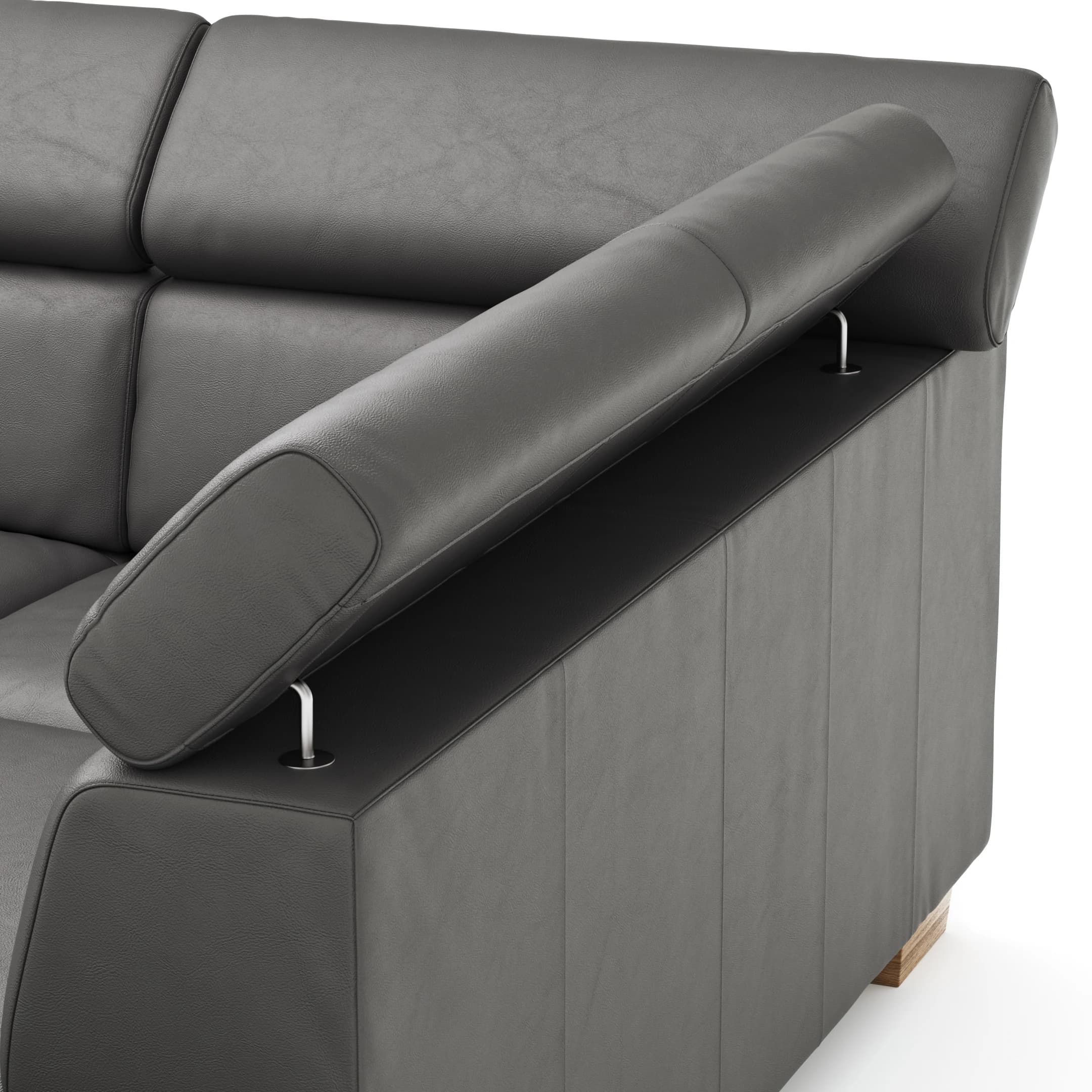 Ecksofa Philadelphia - 2,5-Sitzer, Ecke rechts, Kopfteil verstellbar (manuell), Sitzvorzug (motorisch),  Leder, Anthrazit
