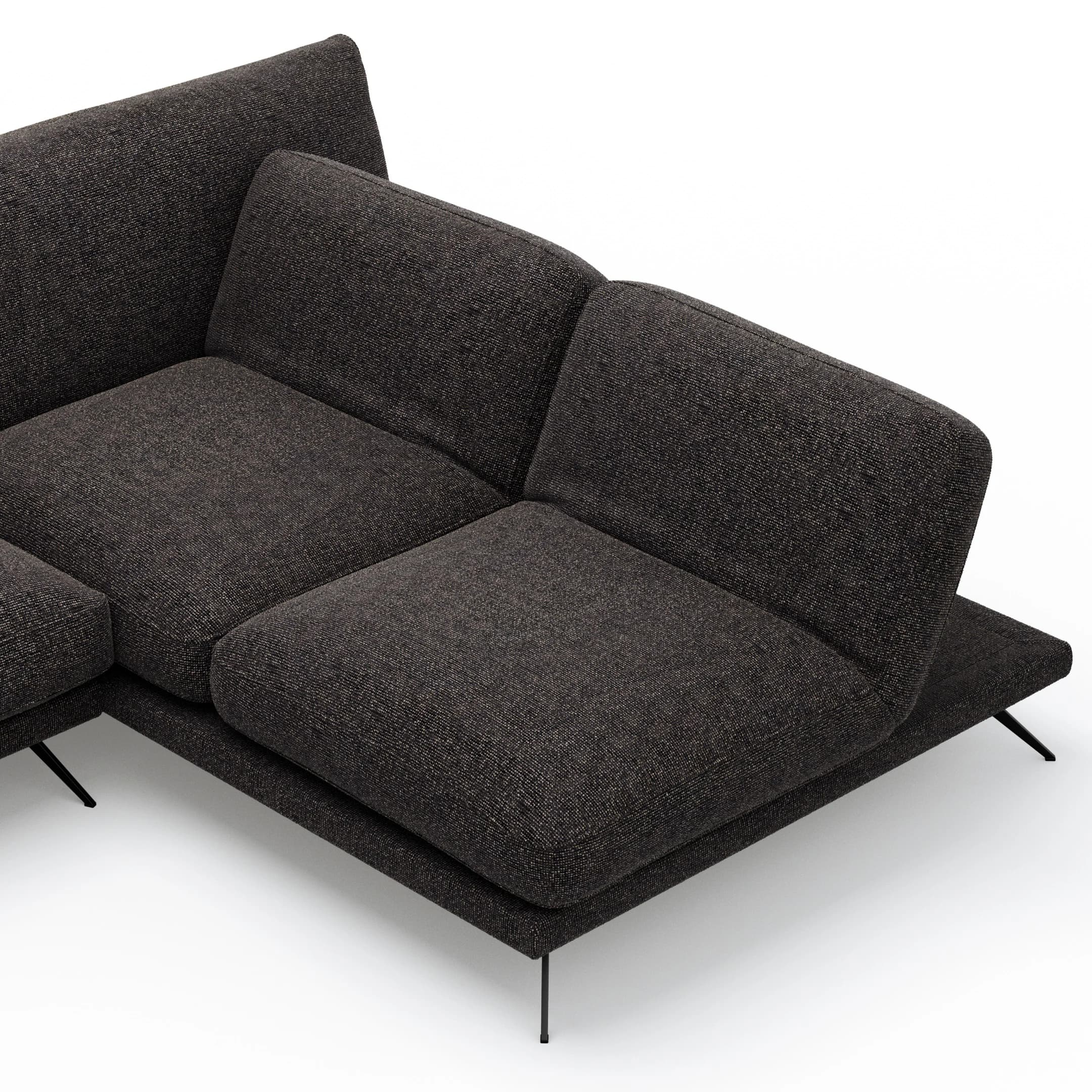 Ecksofa Valdemoro - 2,5-Sitzer mit Longchair rechts inkl. Rückenlehne verstellbar, Stoff, Anthrazit