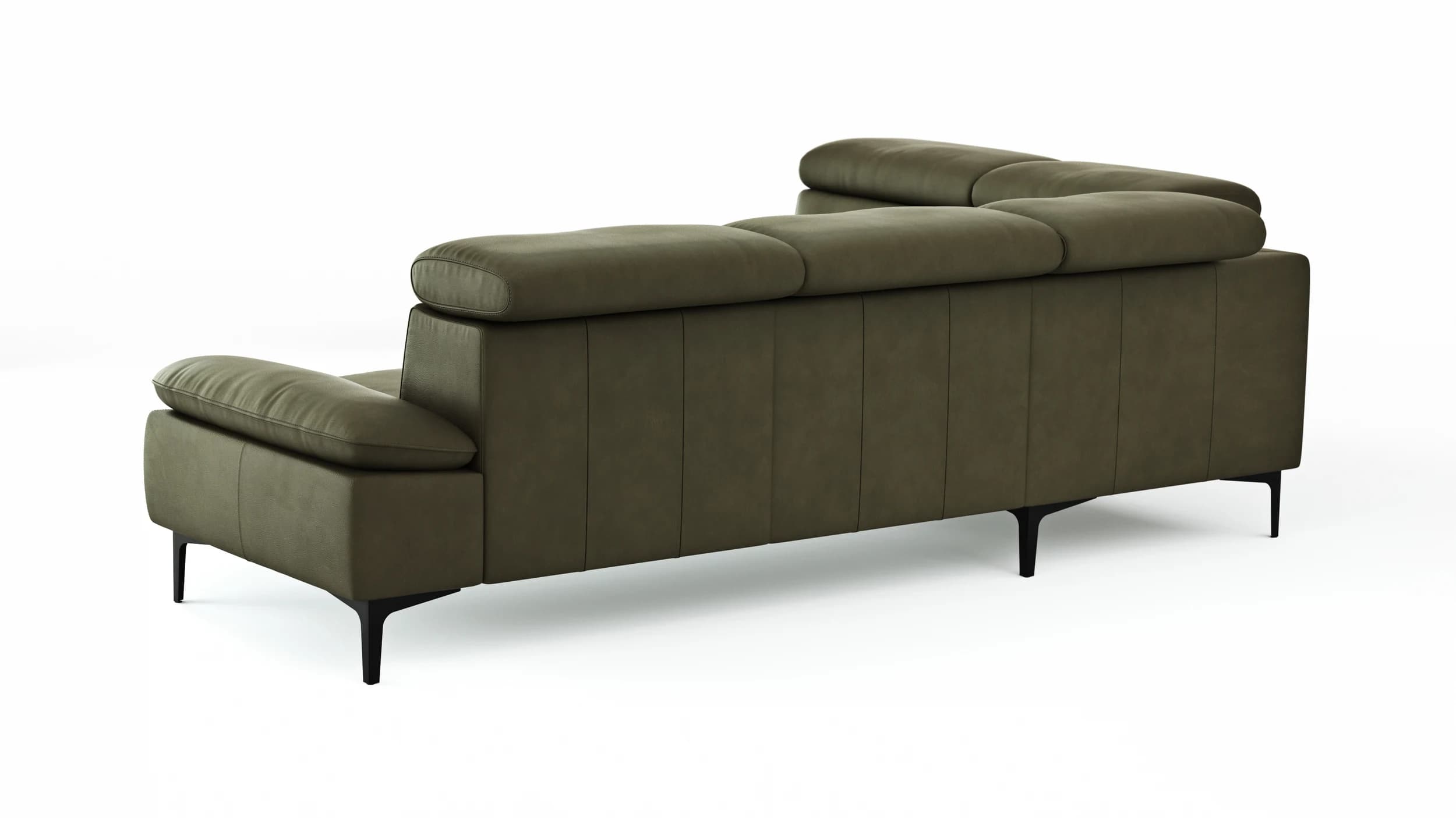 Ecksofa Felipa - Ecke links mit 2,5-Sitzer inkl. Kopfteil verstellbar, Leder, Olive