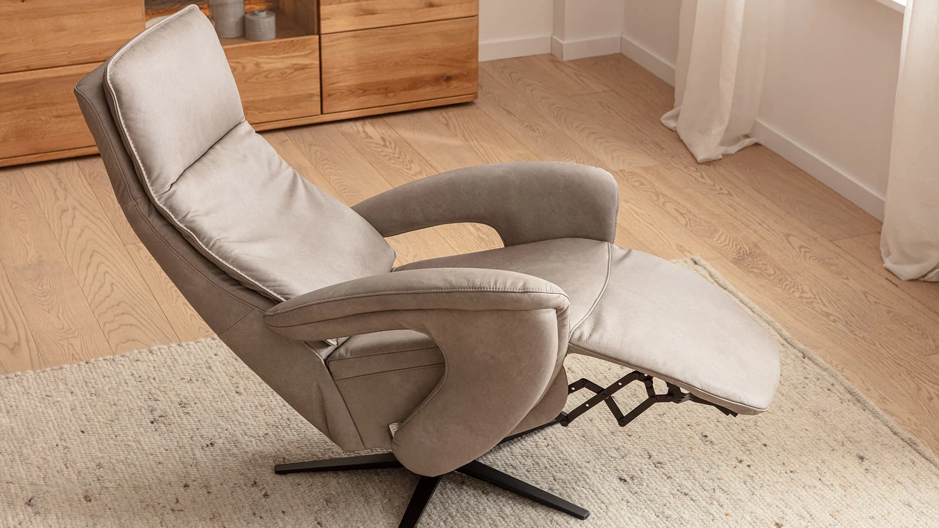 Sessel Tulsa Relax - Größe L, inkl. Maxirücken und Kopf-/Fußteil/Rückenlehne verstellbar, Leder, Graubeige