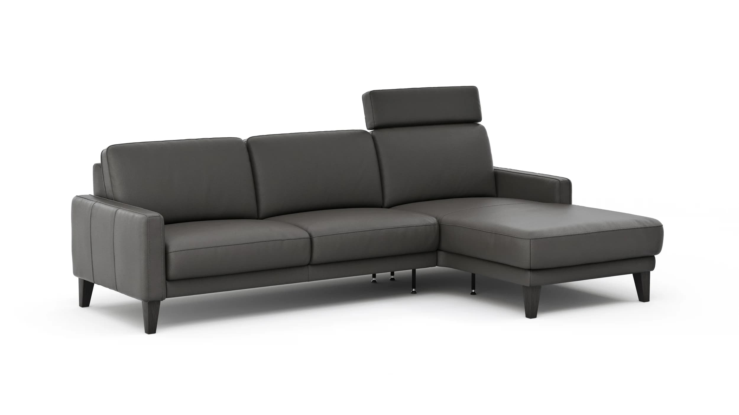 Ecksofa Matero - 2,5-Sitzer mit Longchair rechts inkl. Relaxfunktion motorisch, Leder, Anthrazit