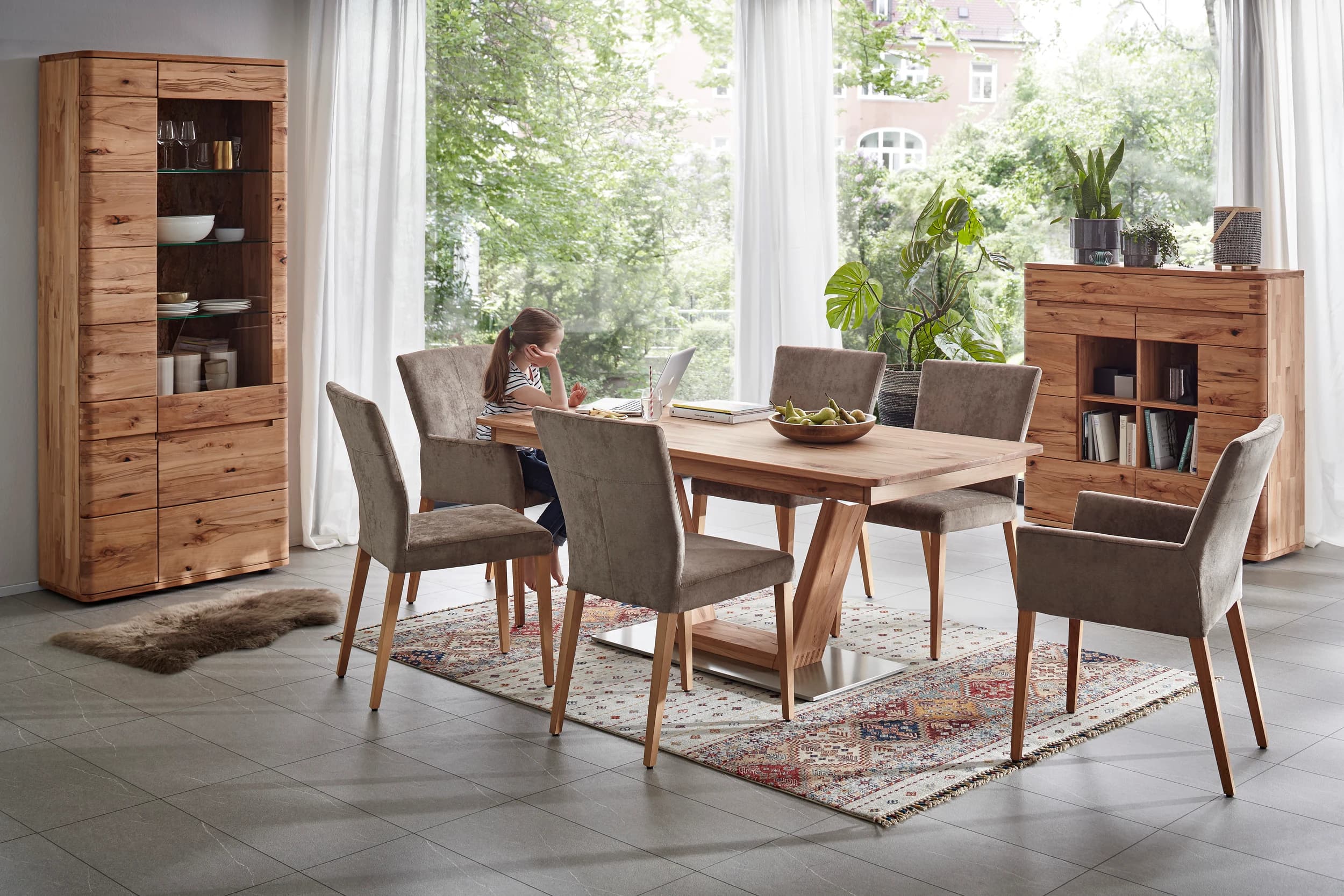 Highboard Cartago Soft - Astbuche massiv, natur geölt