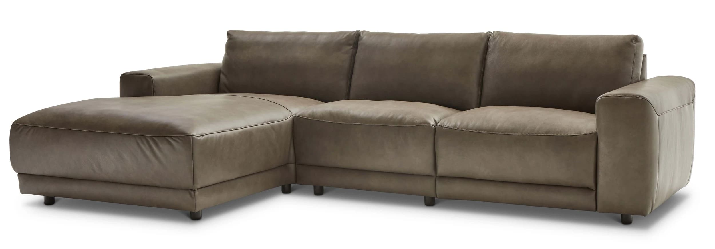 Ecksofa Balok - Longchair groß links mit 2,5-Sitzer, Leder, Braungrün