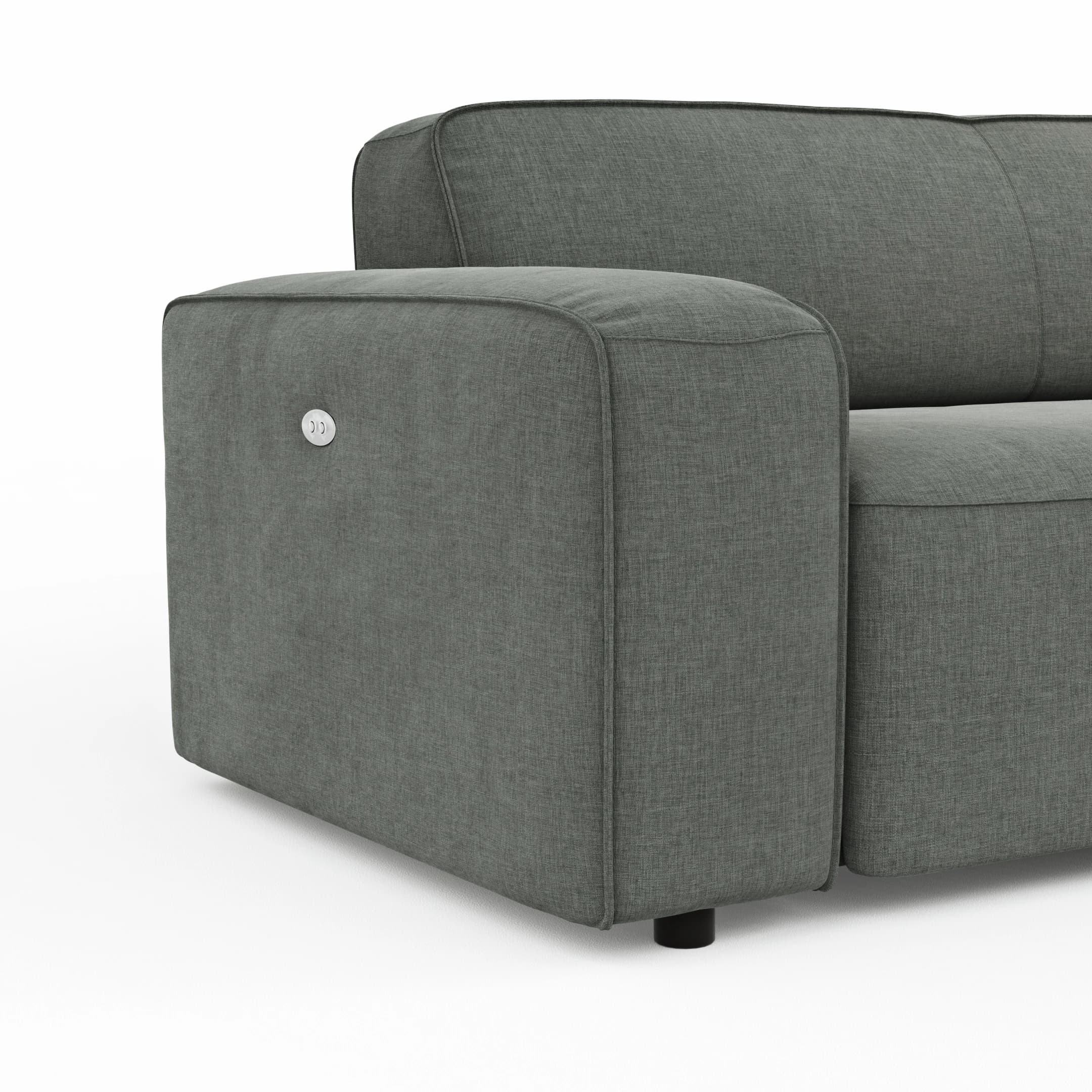 Ecksofa Denver - 2-Sitzer mit Longchair rechts, inkl. Sitzvorzug (motorisch), Stoff, Grau
