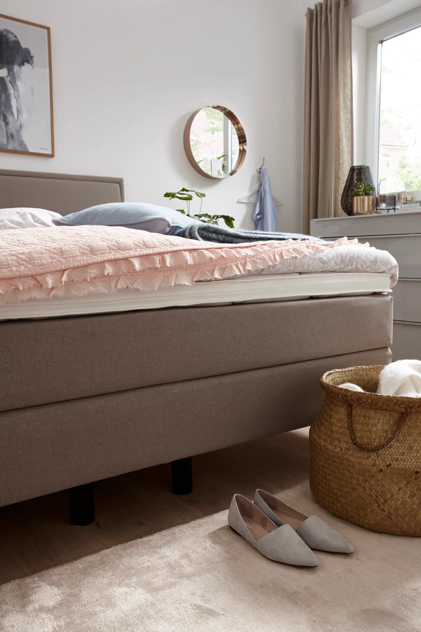 Boxspringbett Valencia - Liegefläche ca. 160x200 cm, Stoff, Mauve