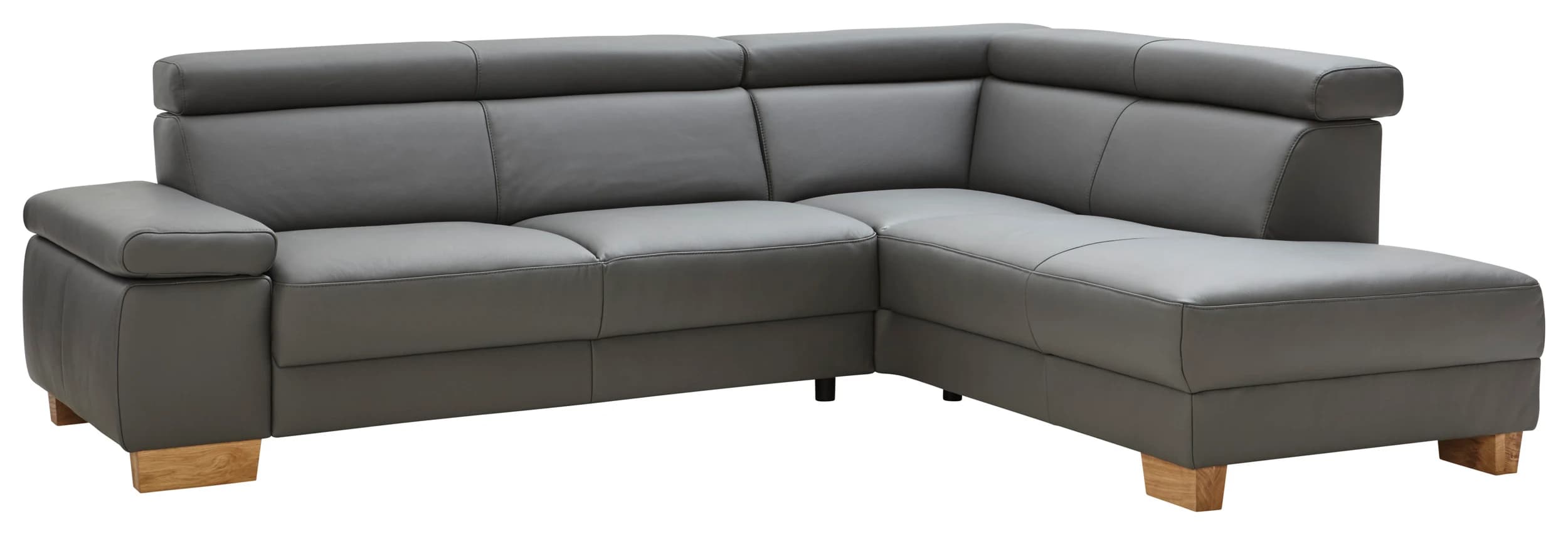 Ecksofa Philadelphia - 2,5-Sitzer, Ecke rechts, Kopfteil verstellbar (manuell), Sitzvorzug (motorisch),  Leder, Anthrazit