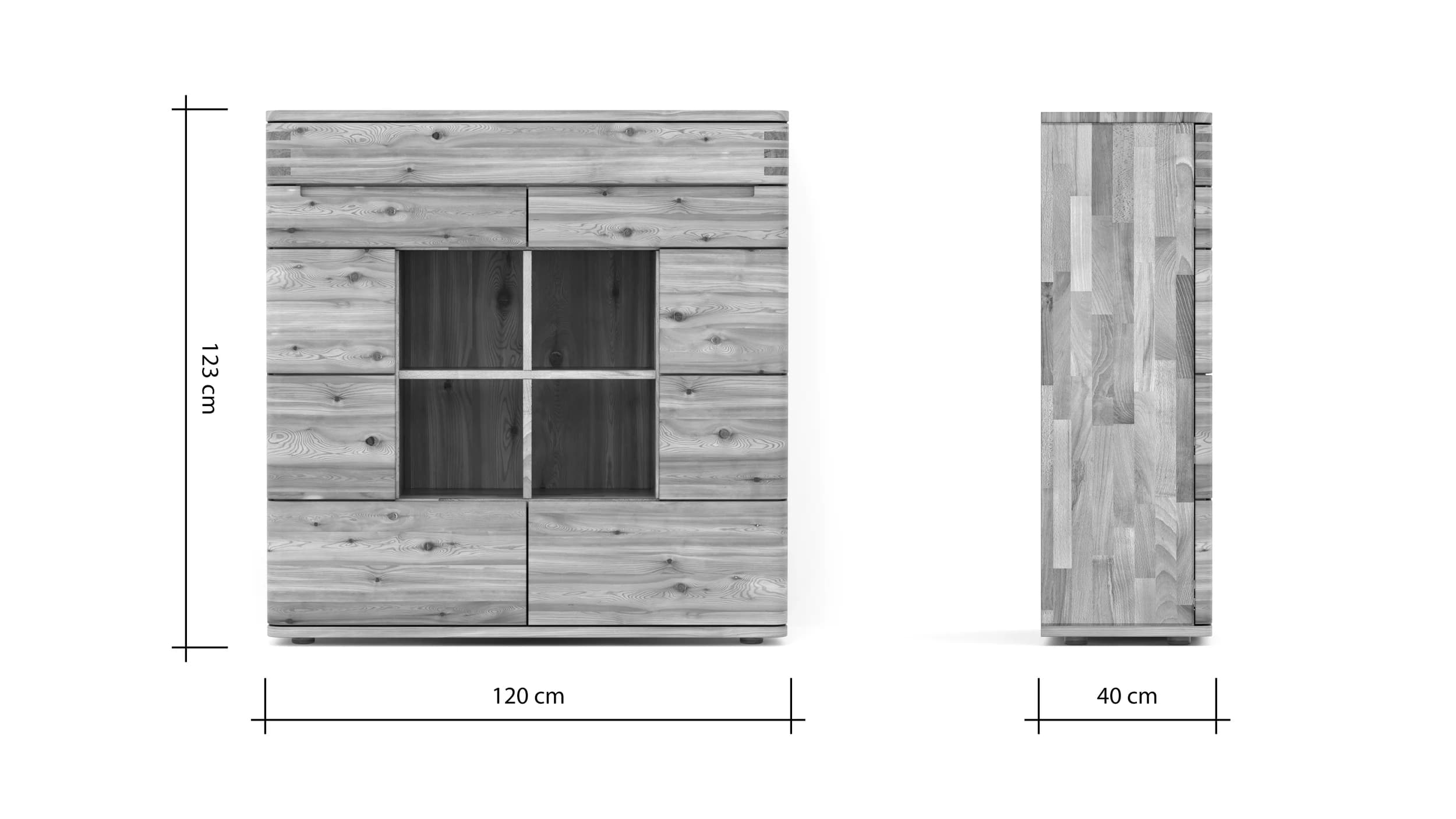 Highboard Cartago Soft - Astbuche massiv, natur geölt