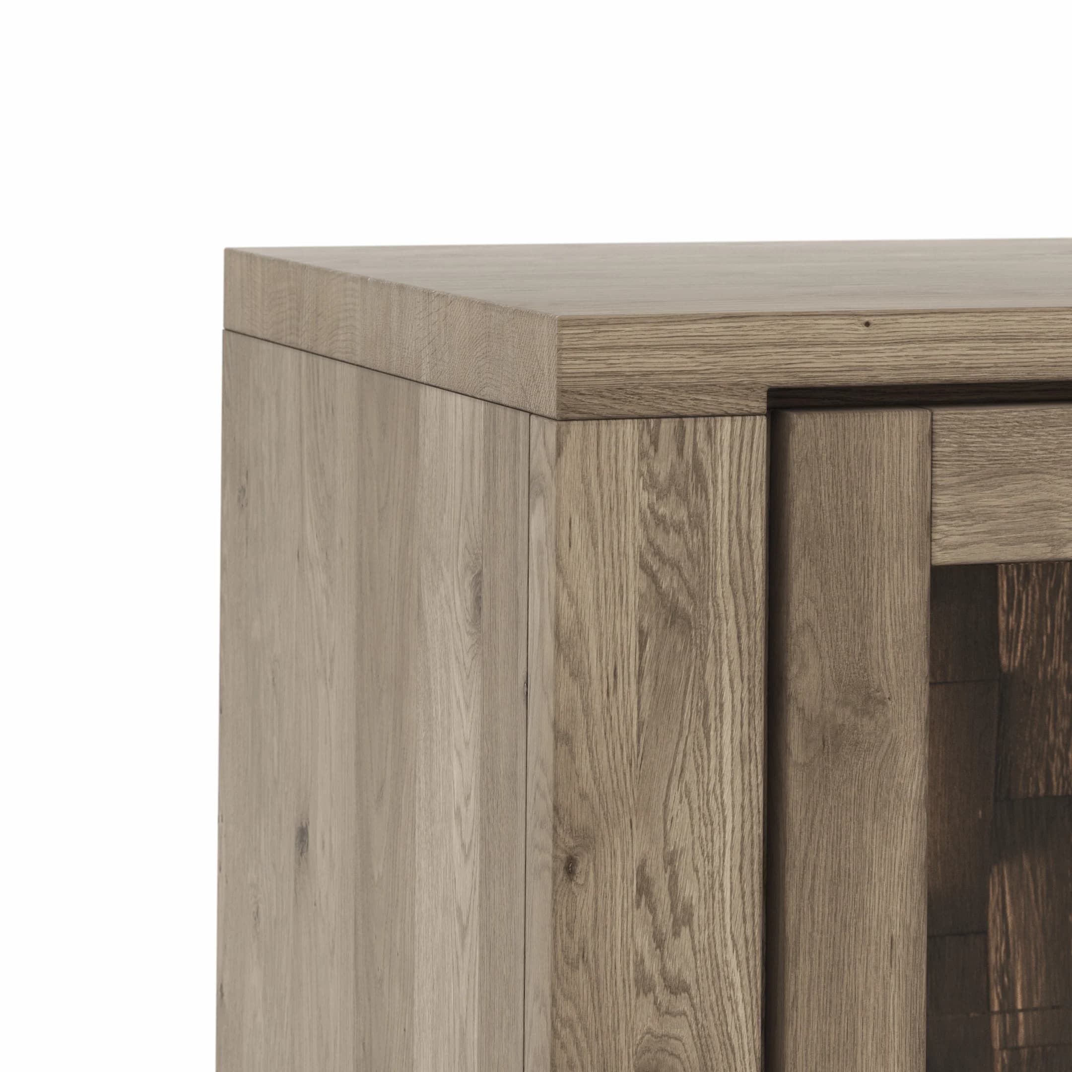 Highboard Bakersfield - inkl. Beleuchtung, Rückwand mit Holzschindeln, Asteiche, Barrrique
