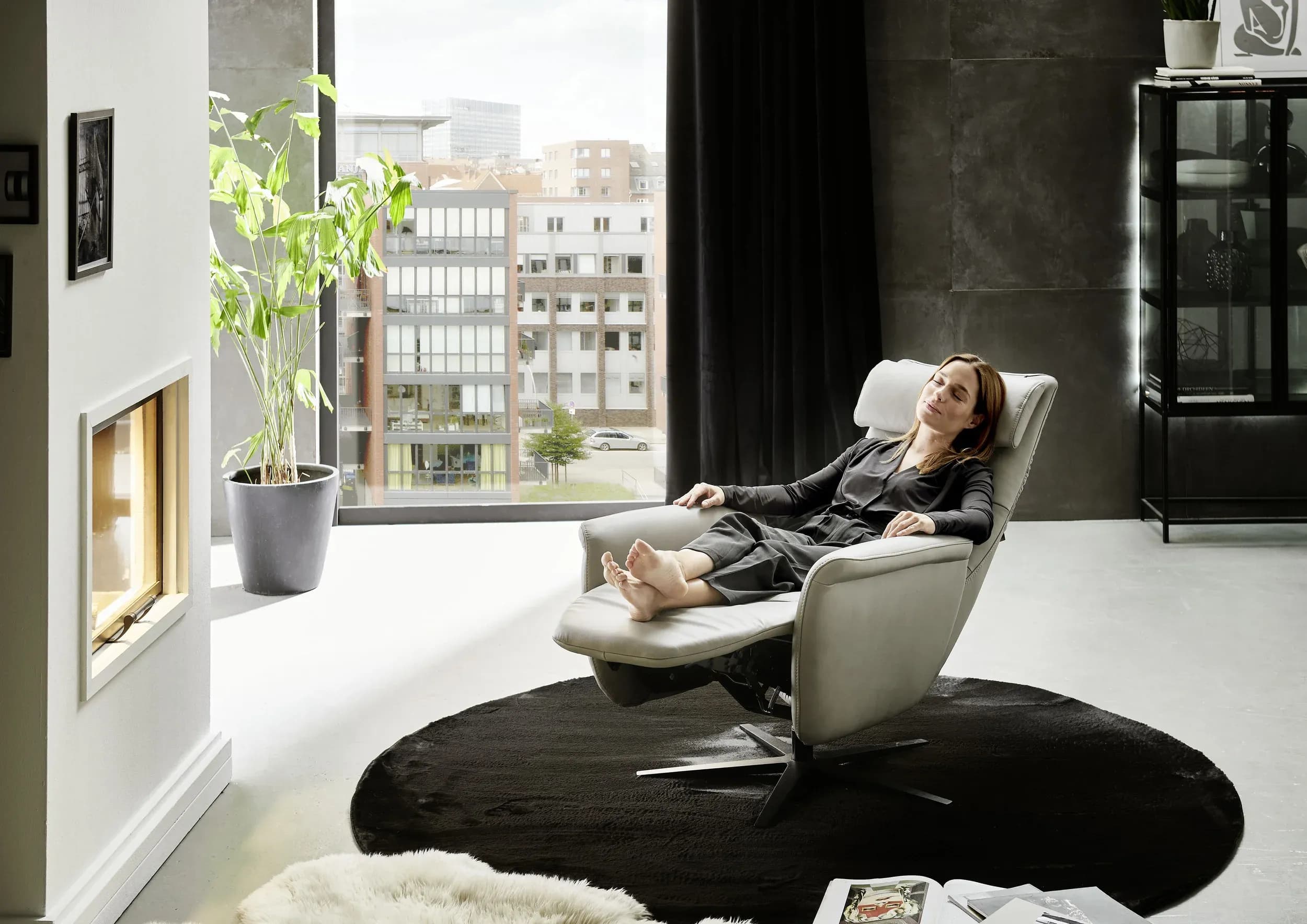 TV-Sessel - Relaxfunktion, Leder, Alufarben