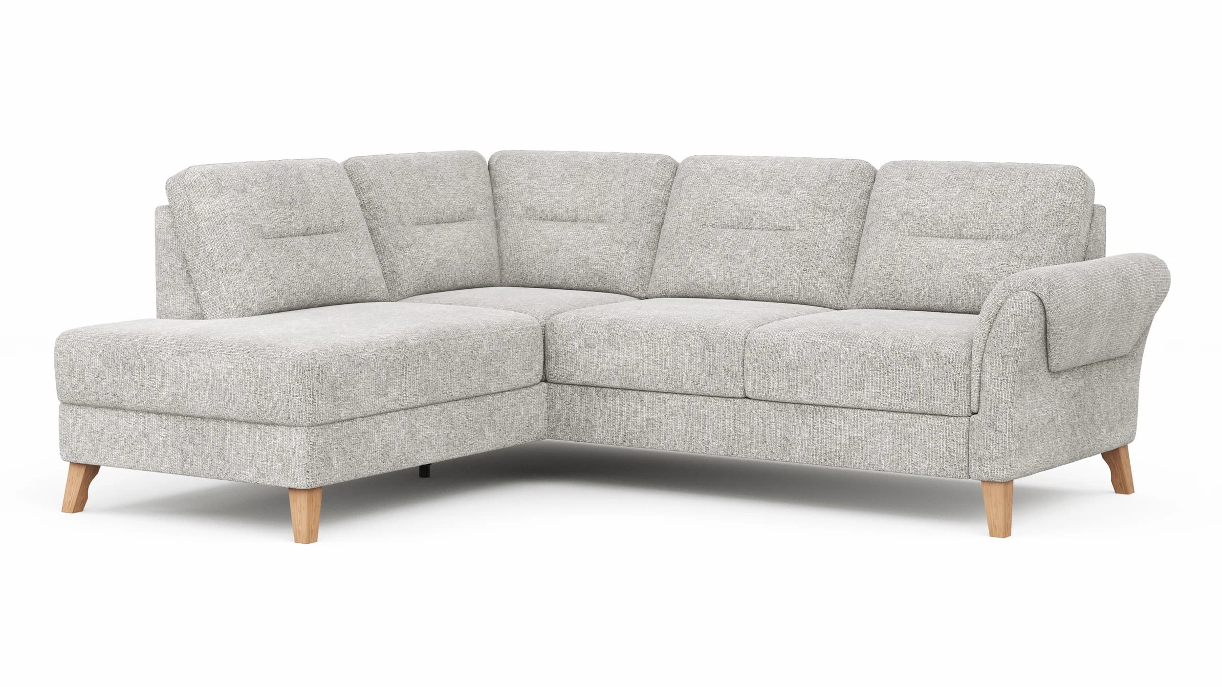 Ecksofa Almyra - Ottomane links mit 2,5-Sitzer, Stoff, Silbergrau