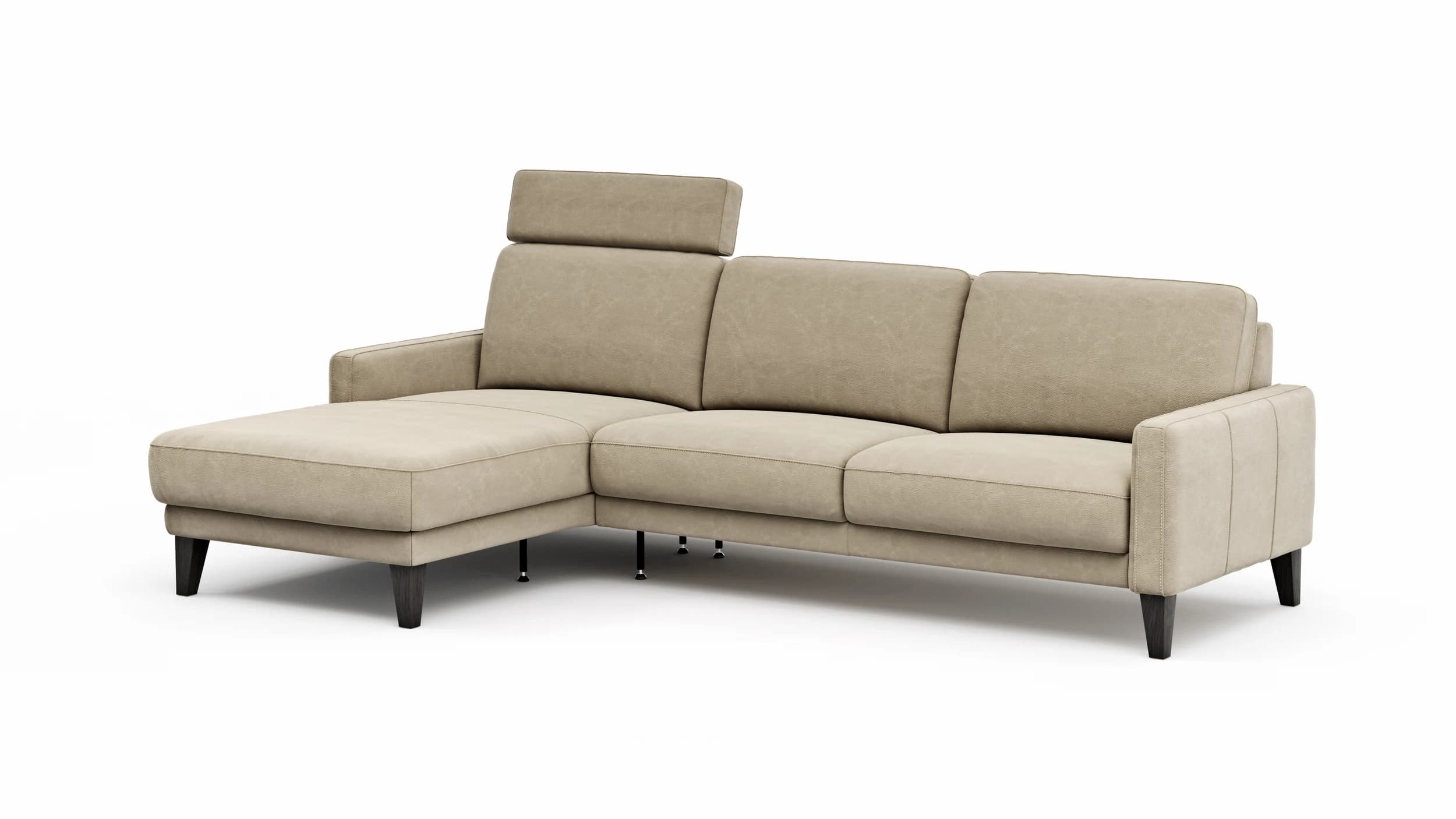 Ecksofa Matero - Longchair mit 2,5-Sitzer rechts inkl. Relaxfunktion motorisch, Leder, Taupe