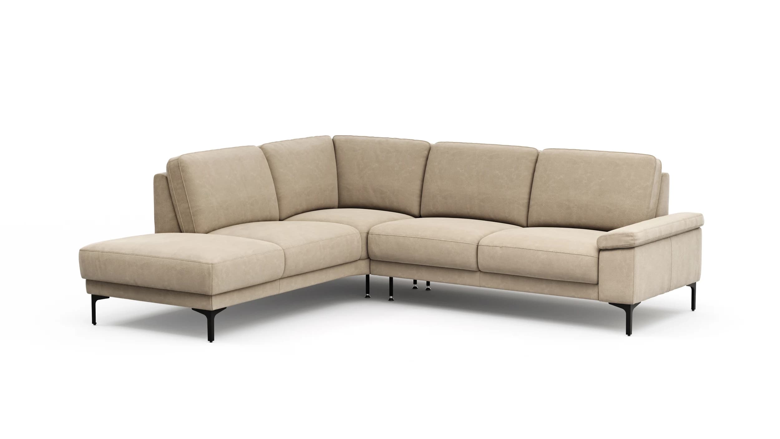 Ecksofa Matero - Ecke mit 2-Sitzer rechts, Leder, Taupe