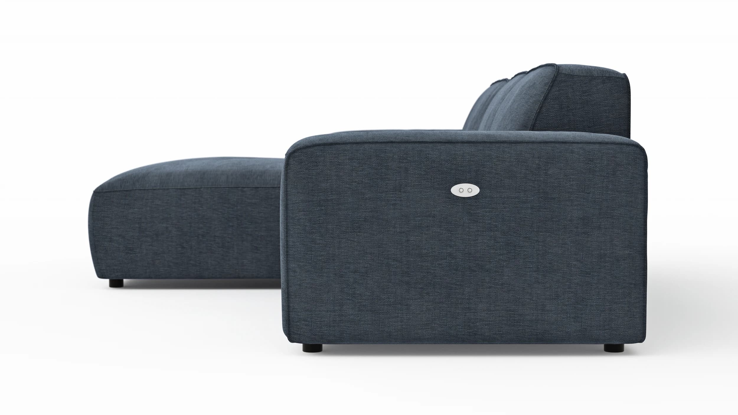 Ecksofa Denver - Longchair links mit 2,5-Sitzer, inkl. Sitzvorzug (motorisch), Stoff, Blau