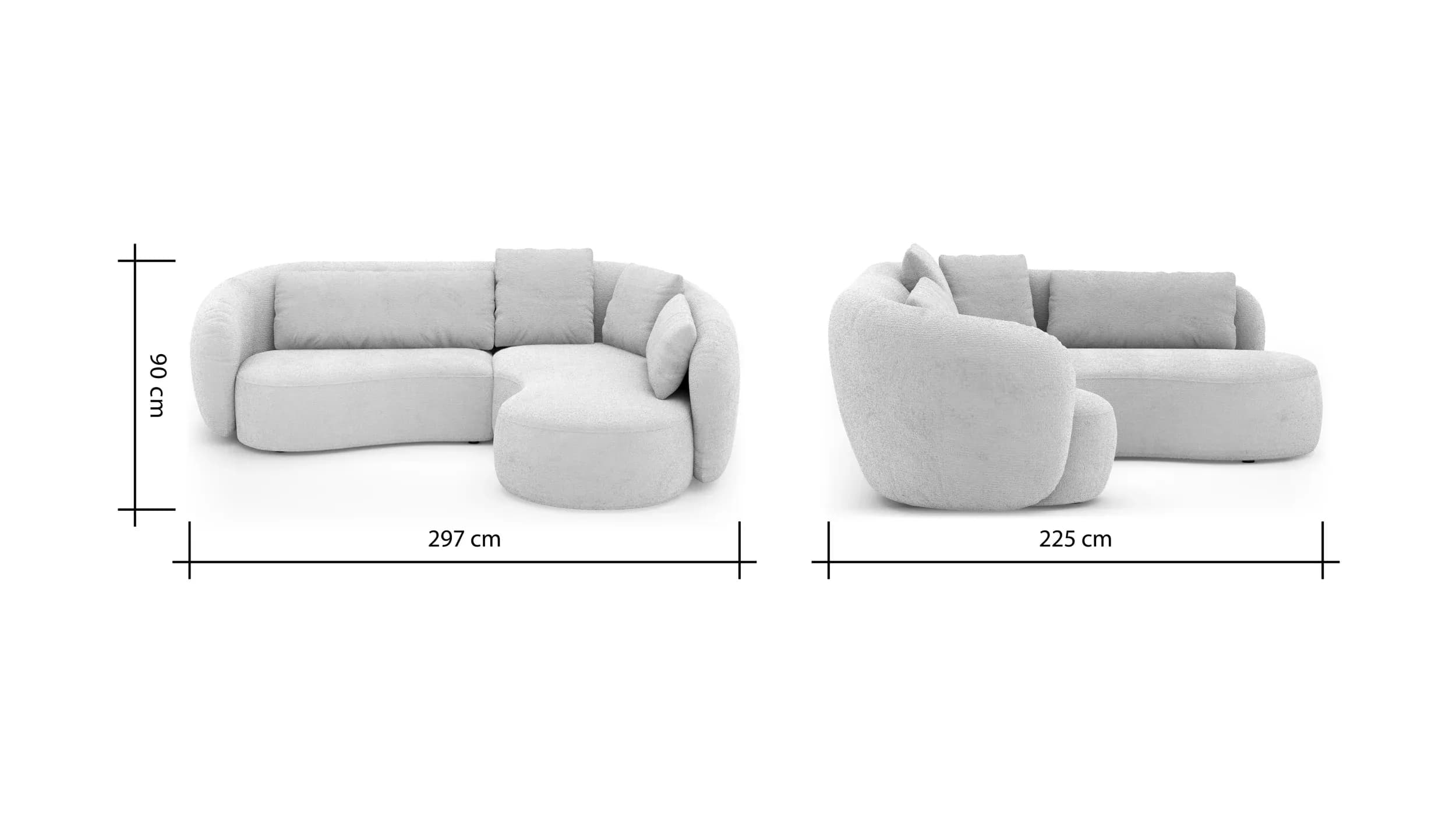 Ecksofa Karasu - 3-Sitzer mit Ottomane rechts, Stoff, Natur