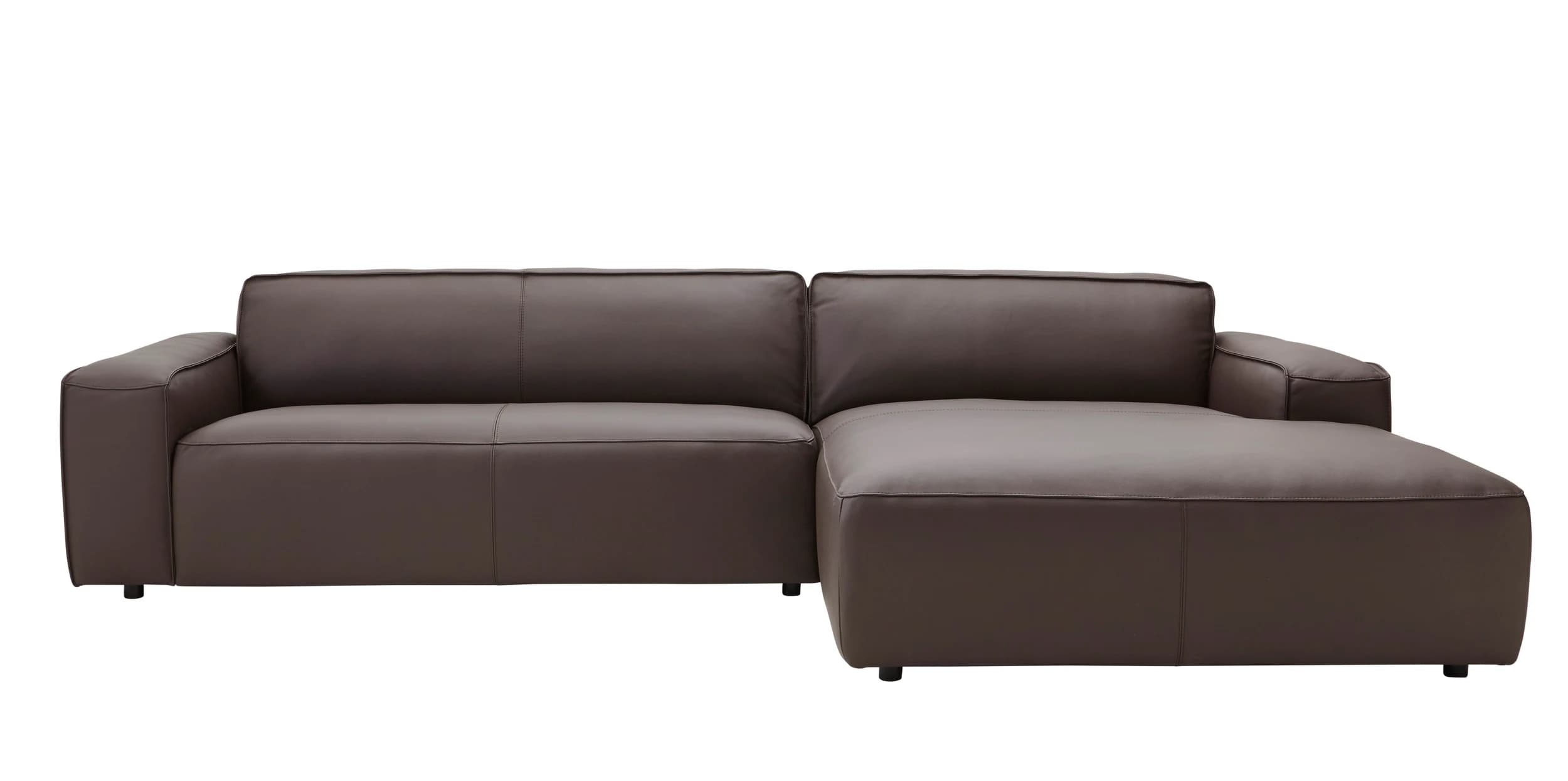 Ecksofa Denver - 2,5-Sitzer mit Longchair rechts, groß, Leder, Mocca