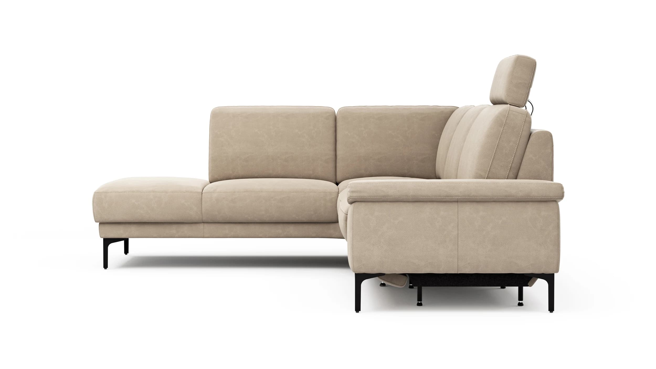 Ecksofa Matero - Ecke mit 2-Sitzer rechts inkl. Relaxfunktion motorisch und Sitzvorzug, Leder, Taupe