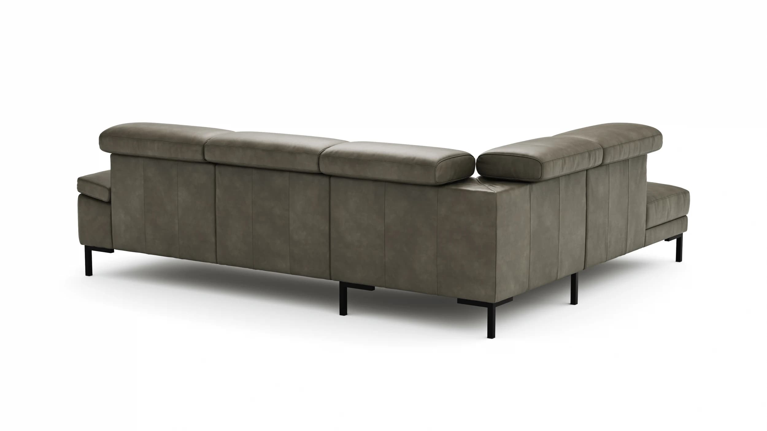 Ecksofa Hudson - Ecke links mit 2,5-Sitzer inkl. Kopfteil verstellbar, Leder, Braungrün