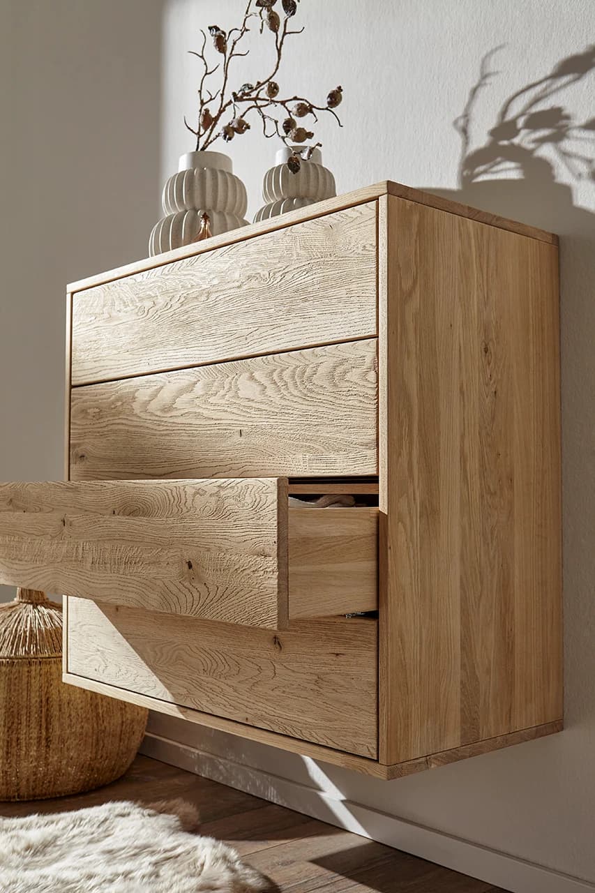 Sideboard Williston - Wildeiche bianco, Schubkastenfront sandgestrahlt