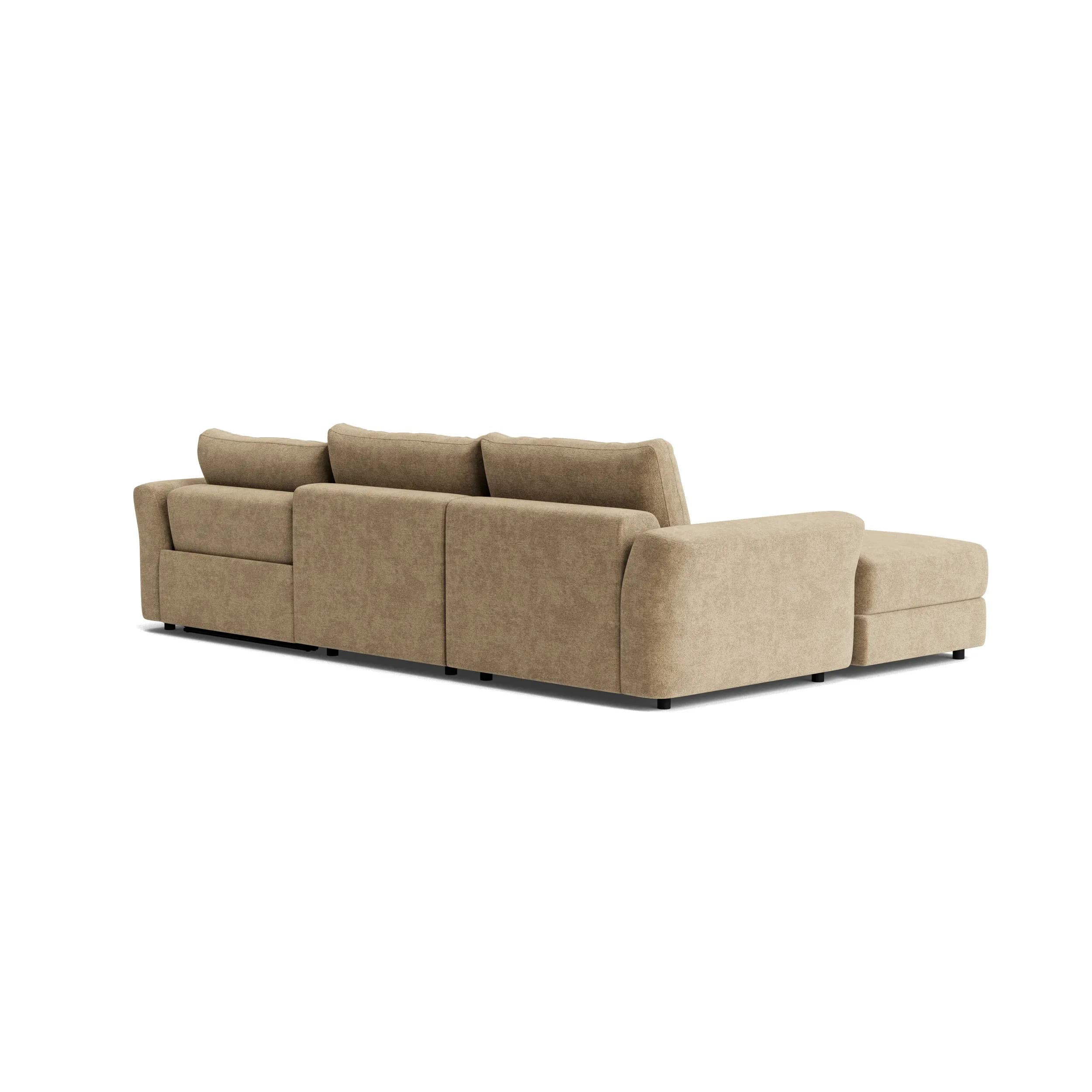 Ecksofa Almeria - 2-Sitzer mit Longchair rechts inkl. 1 Relaxfunktion motorisch, Stoff, Hellbraun