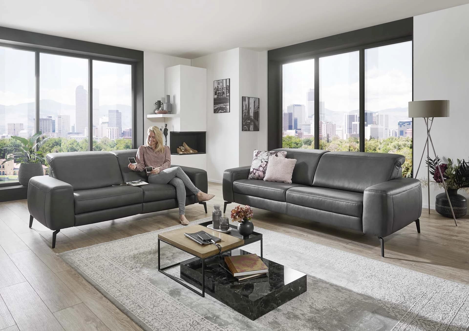 Sofa - 2,5-Sitzer, Kopfteil verstellbar, Stoff, Graphit