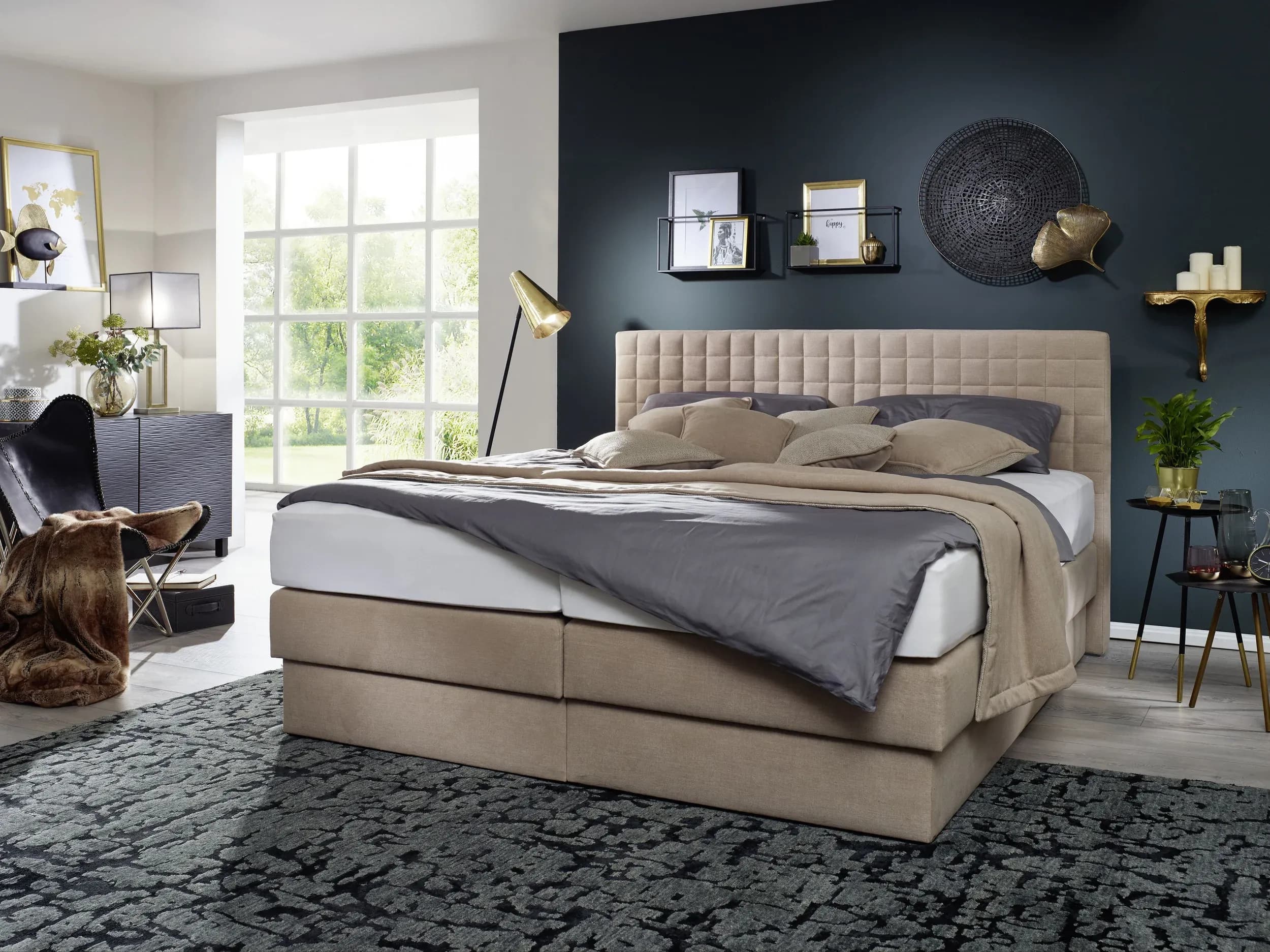 Boxspringbett - Liegefläche ca. 180x200 cm, Stoff, Braun