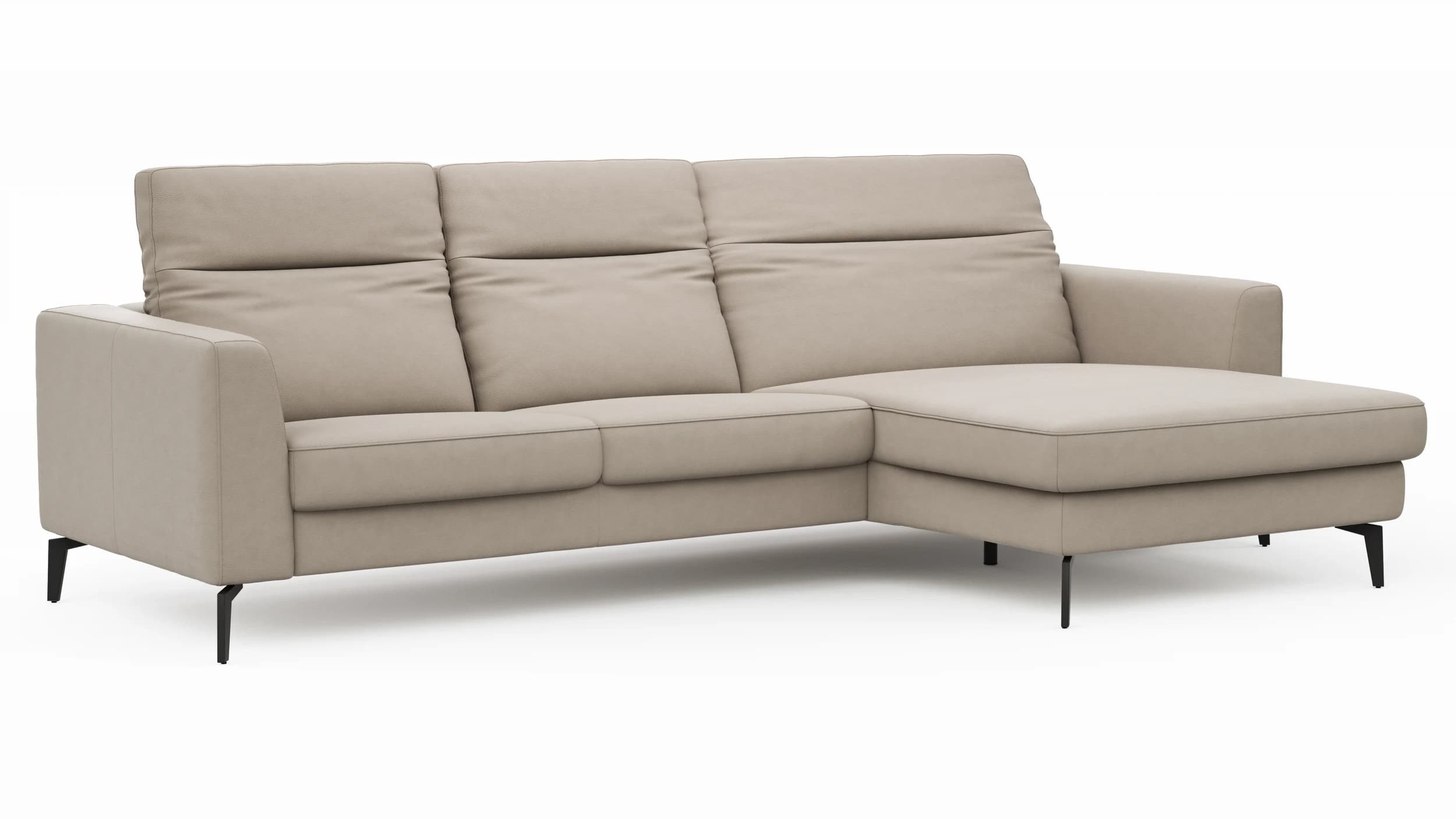 Ecksofa Rafaela 2.0 - 2,5-Sitzer mit Longchair rechts inkl. Kopfteilverstellung, Leder, Champagner