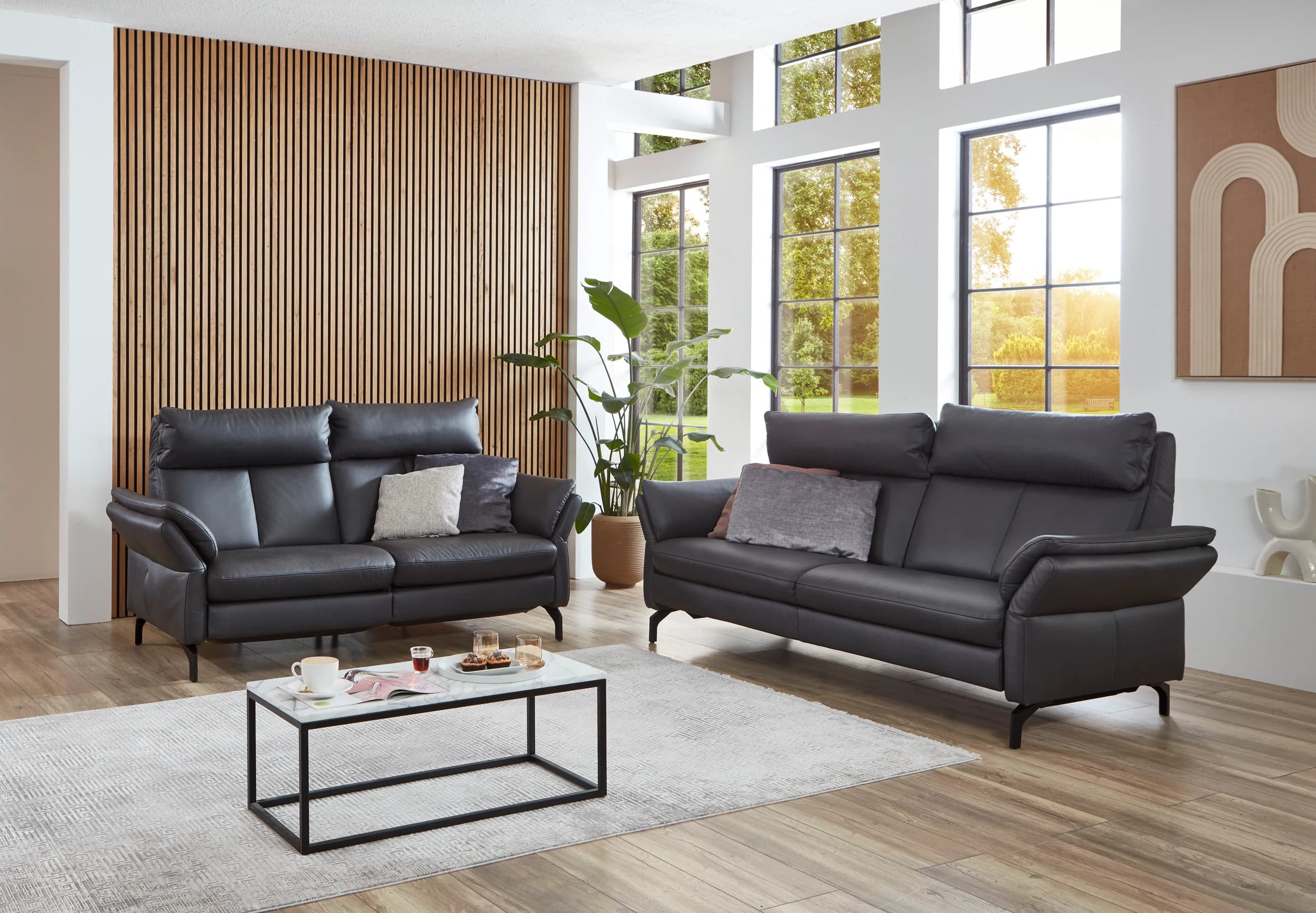 Sofa - 2,5-Sitzer, Leder, Anthrazit