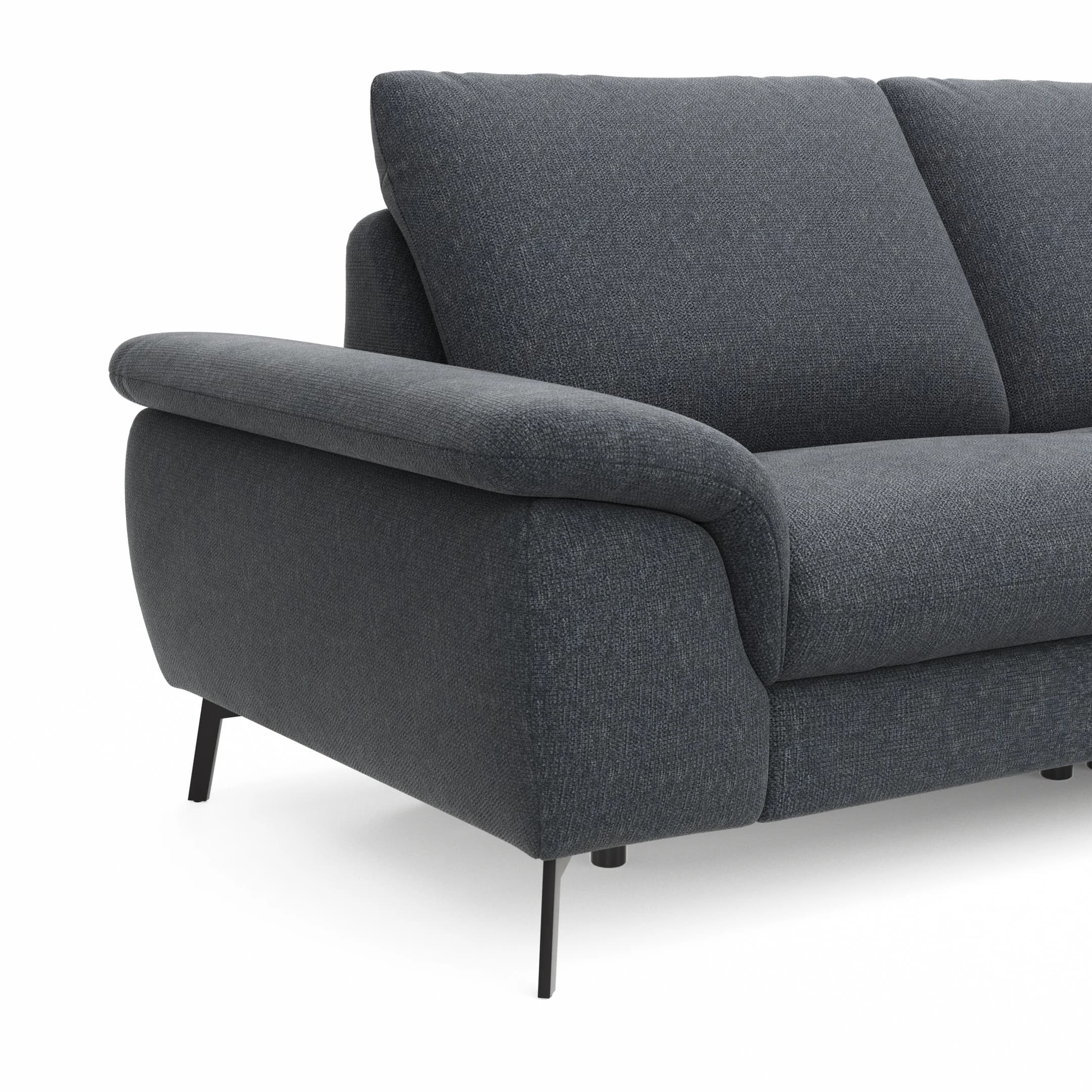 Ecksofa Gotera - 1,5-Sitzer med + 1,5-Sitzer med mit Longchair groß rechts inkl. Schlaffunktion (teilmotorisch), Armlehne klappbar, Rückenlehne verstellbar  und einmal Relaxfunktion (teilmotorisch), Stoff, Anthrazit