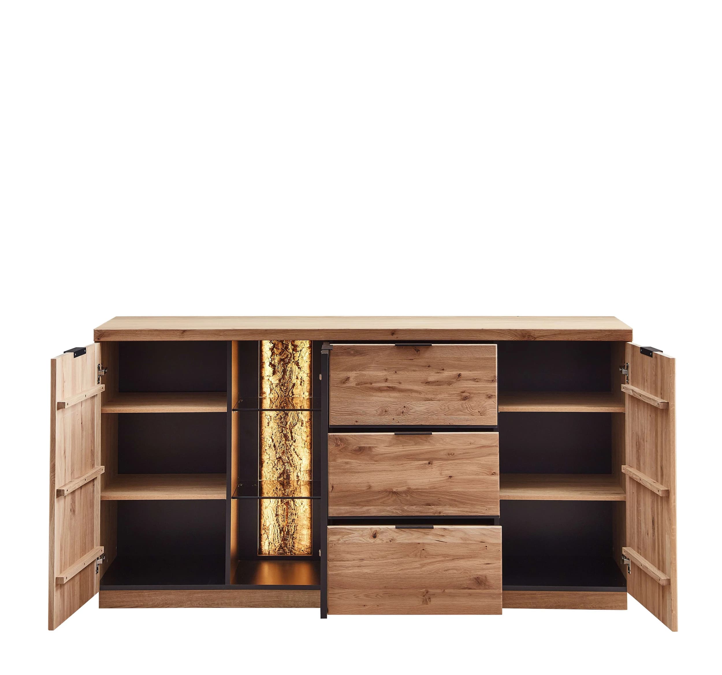Sideboard - mit Beleuchtung, Wildeiche teilmassiv