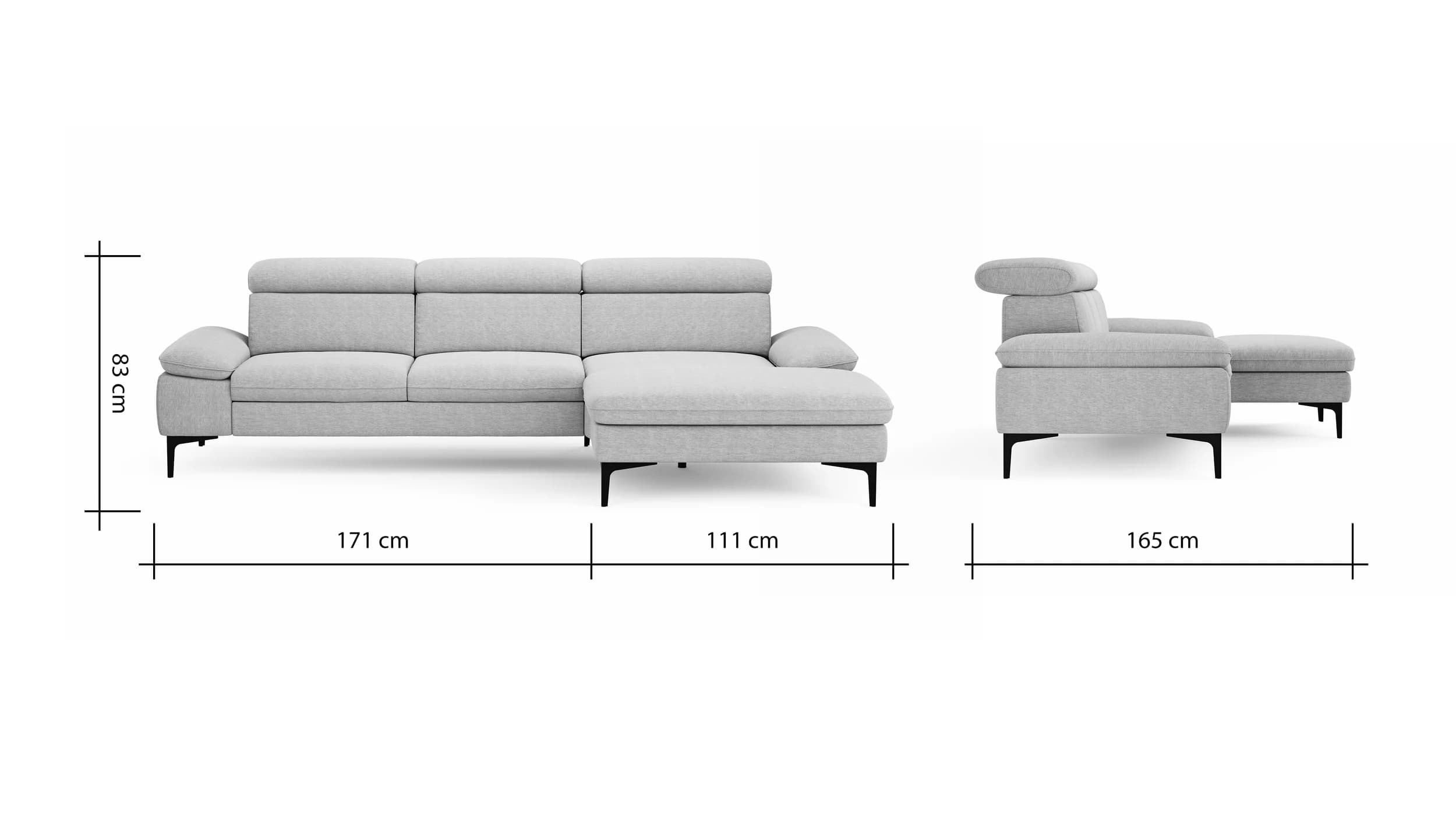 Ecksofa Felipa - 2,5-Sitzer mit Longchair rechts inkl. Kopfteil verstellbar, Stoff, Dunkelgrün