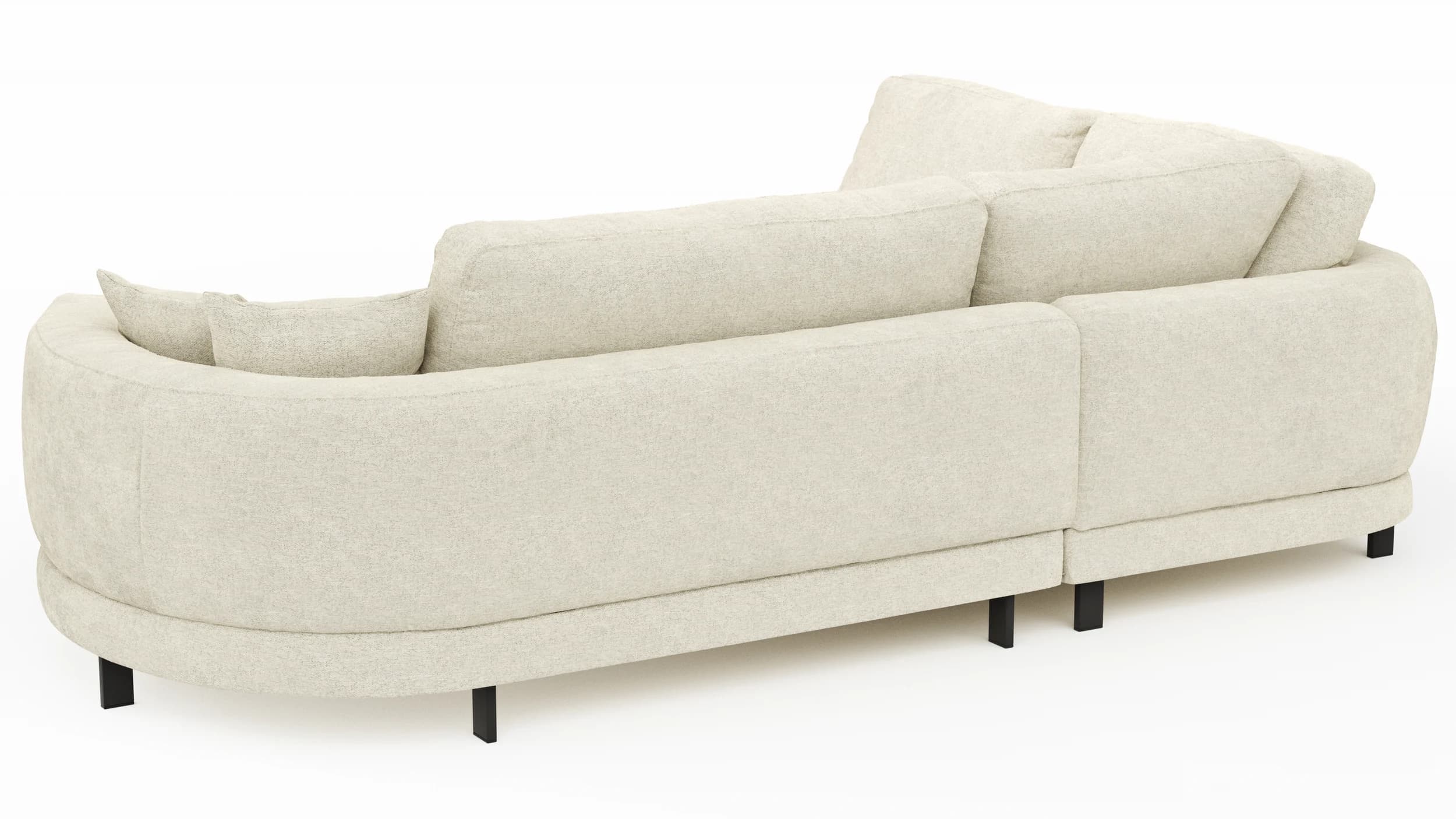 Ecksofa Solenne - Ottomane links mit Diwan rund rechts, Stoff, Weiß