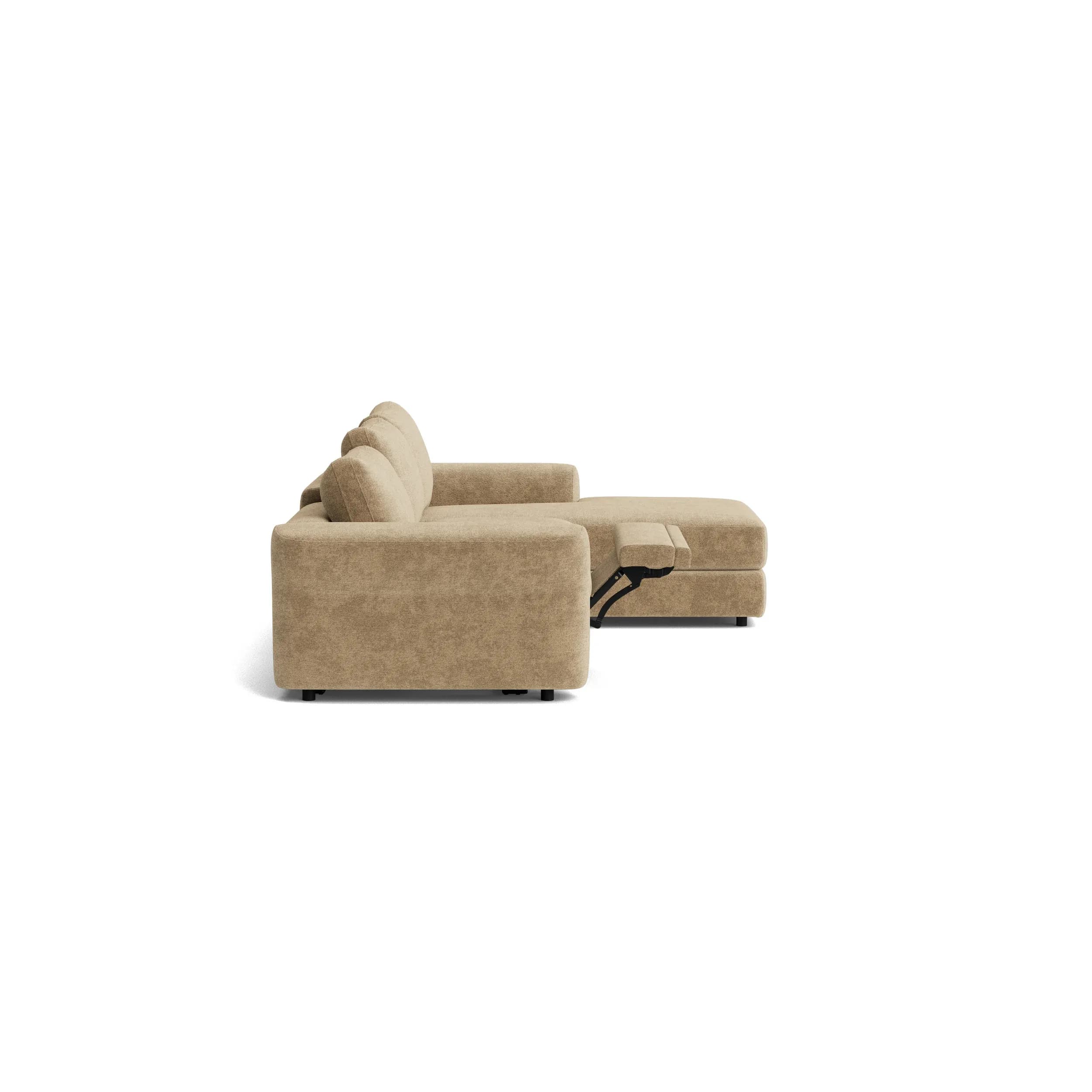 Ecksofa Almeria - 2-Sitzer mit Longchair rechts inkl. 1 Relaxfunktion motorisch, Stoff, Hellbraun