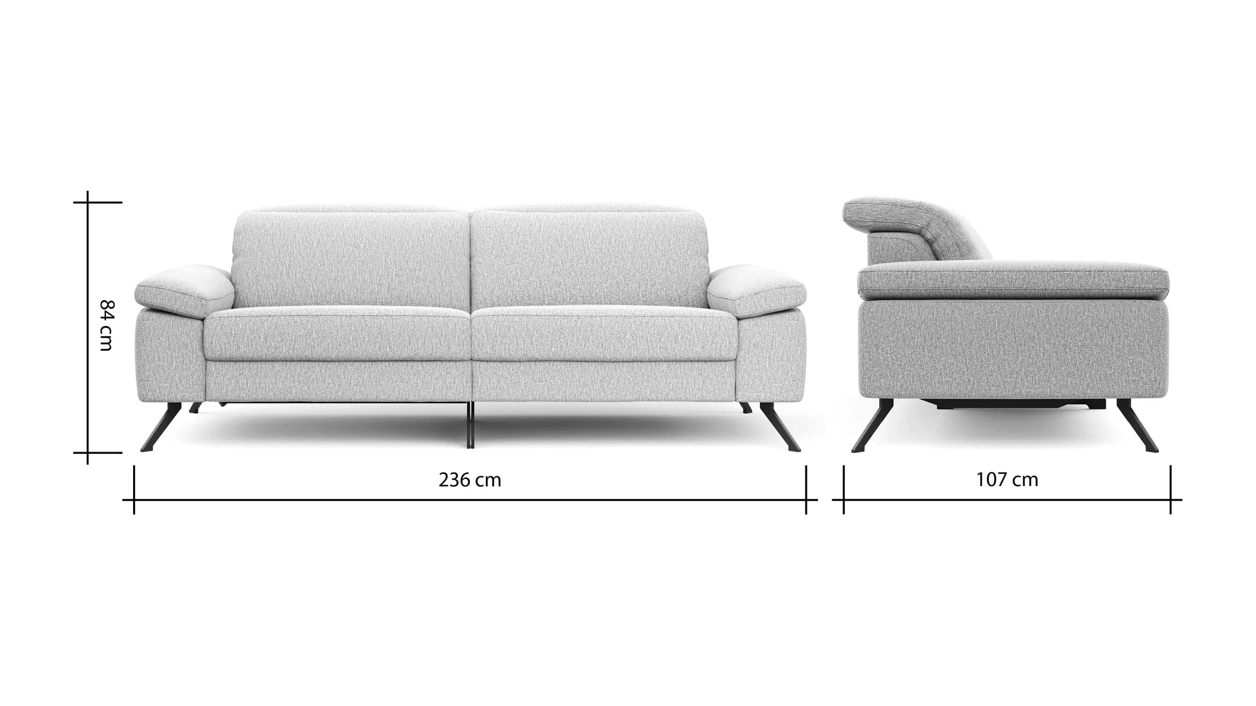 Sofa Rafaela 2.0 - 3-Sitzer inkl. 1x Relaxfunktion und Kopfteile verstellbar, Stoff, Champagner