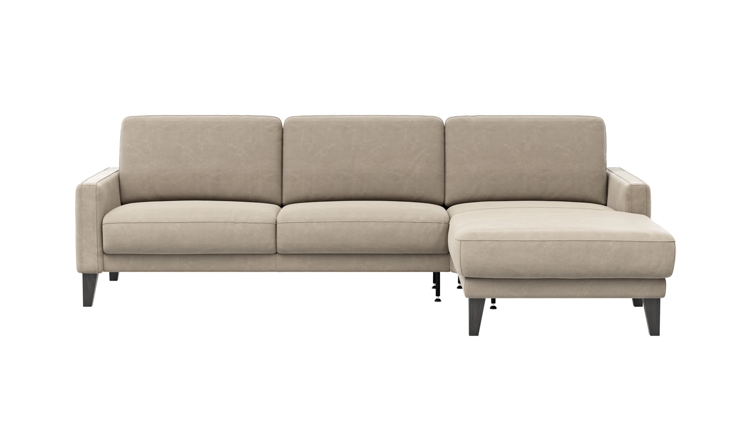 Ecksofa Matero - 2,5-Sitzer mit Longchair rechts, Leder, Taupe