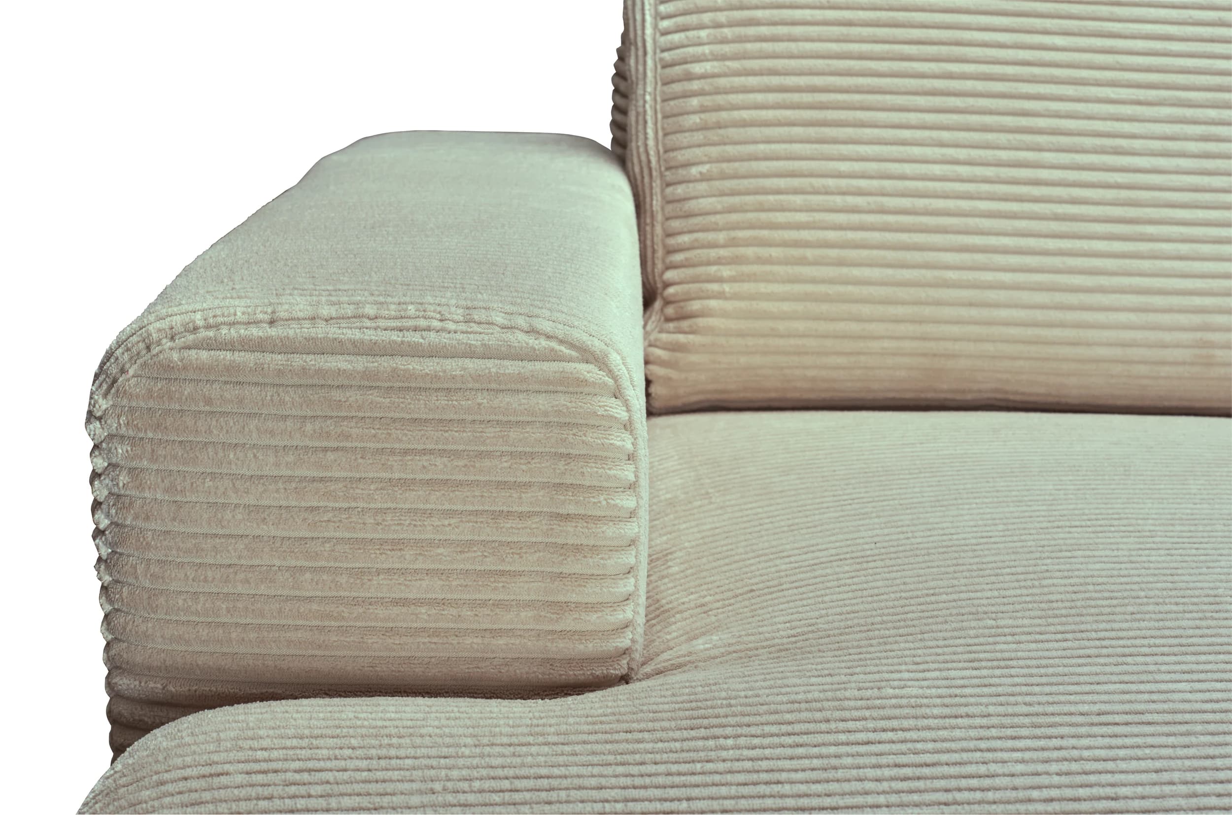 Ecksofa - Longchair links mit 2-Sitzer, Schlaffunktion mit Bettkasten, Stoff, Creme
