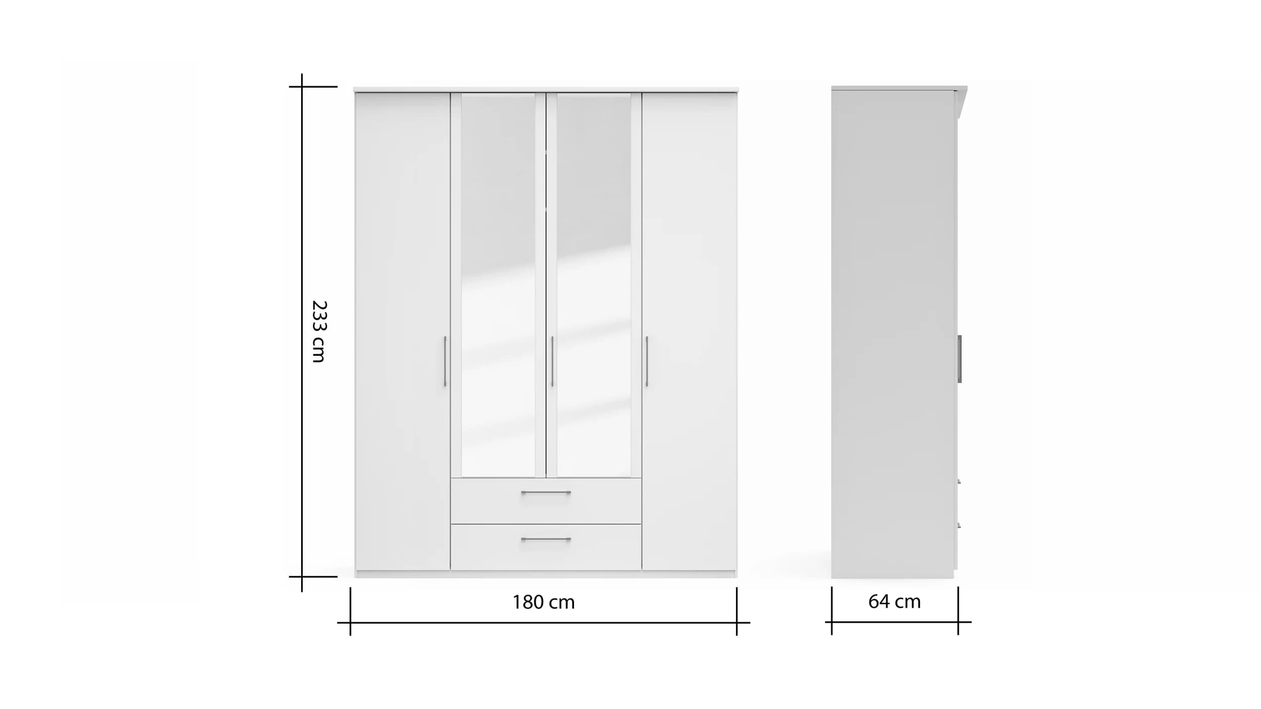 Drehtürenschrank Viana - B. ca. 180cm, Lack, Weiß