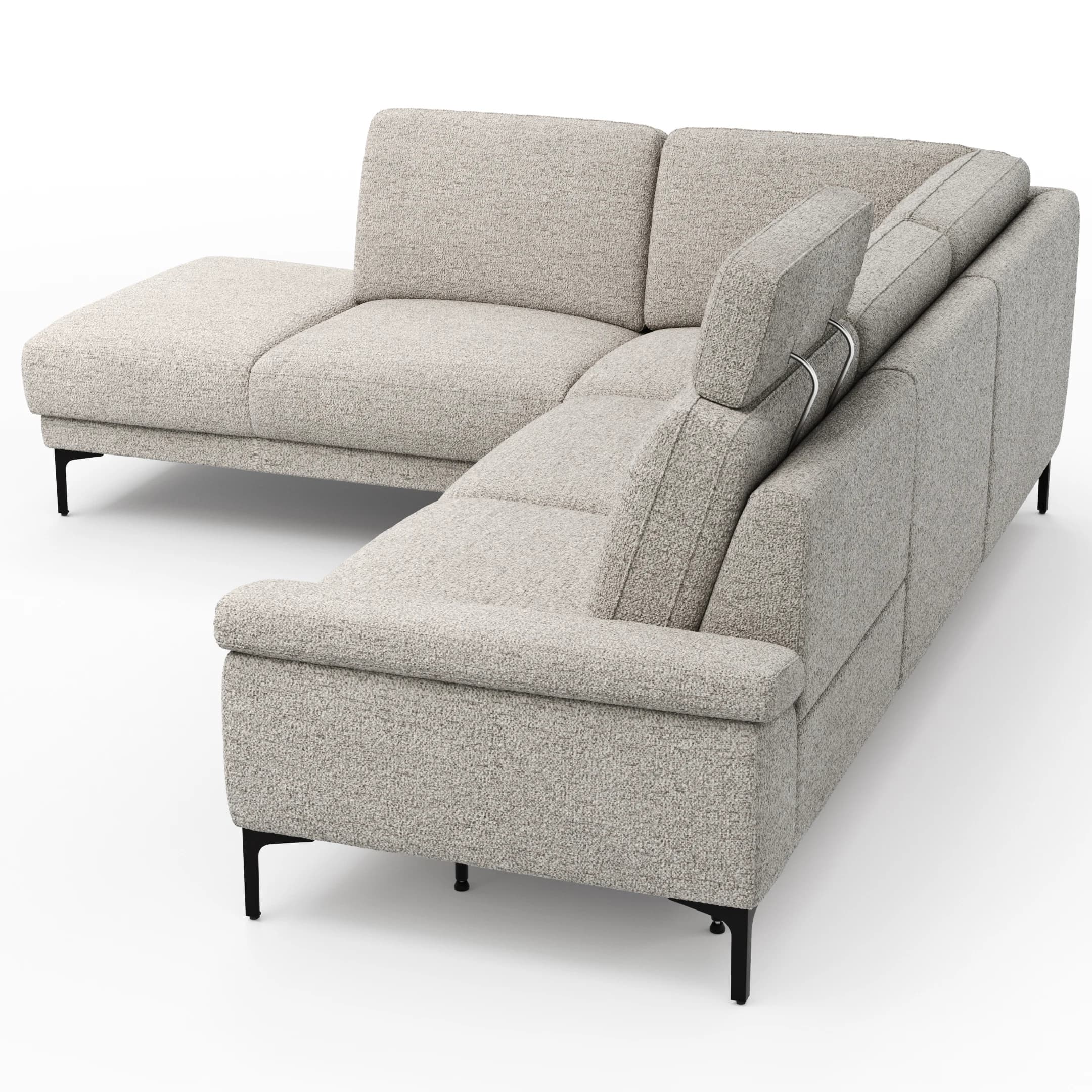 Ecksofa Matero - Ecke mit 2-Sitzer rechts inkl. Relaxfunktion motorisch und Sitzvorzug, Stoff, Hellgrau