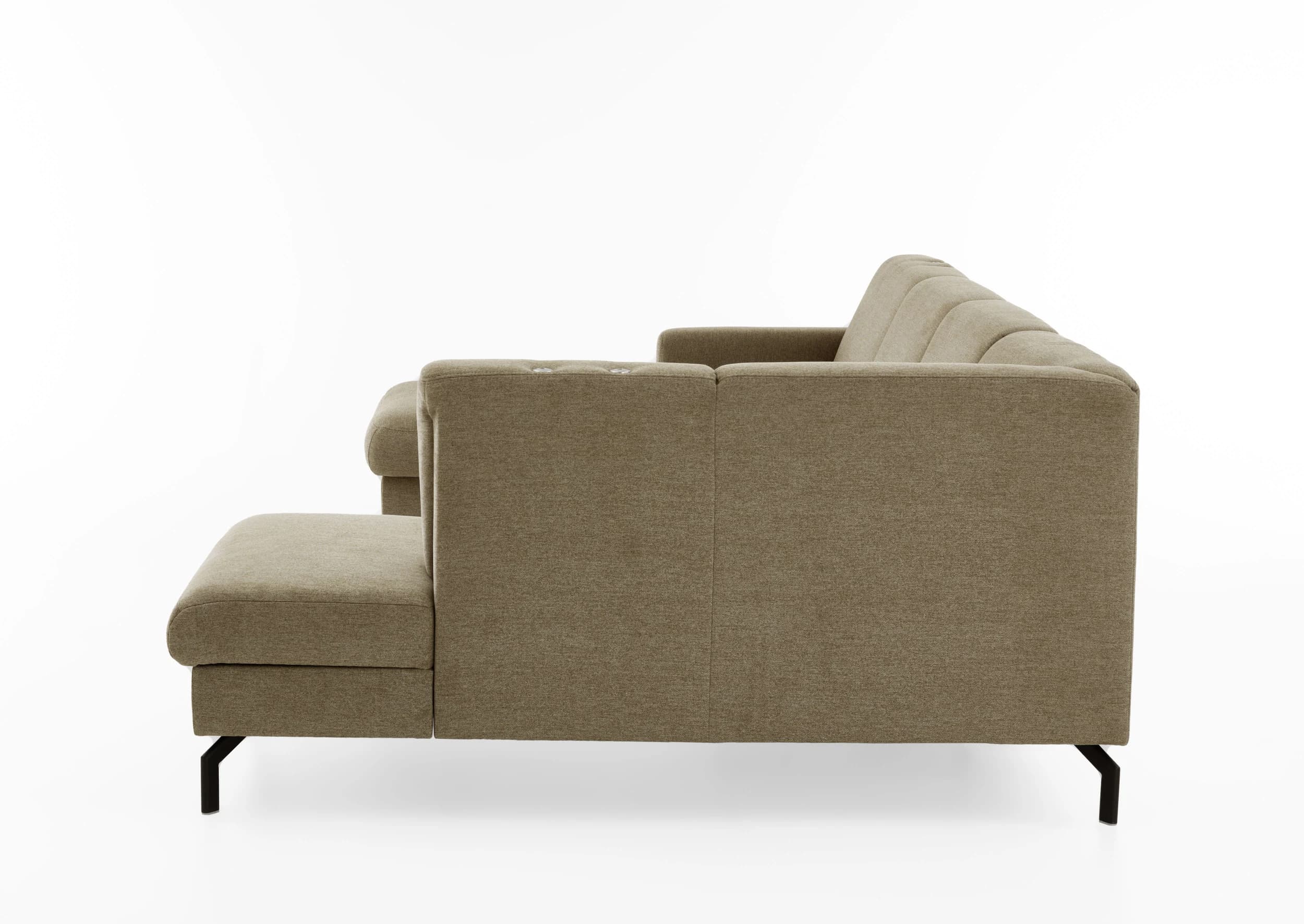 Wohnlandschaft - Longchair links mit 2,5-Sitzer und Ecke rechts. Stoff, Mandel