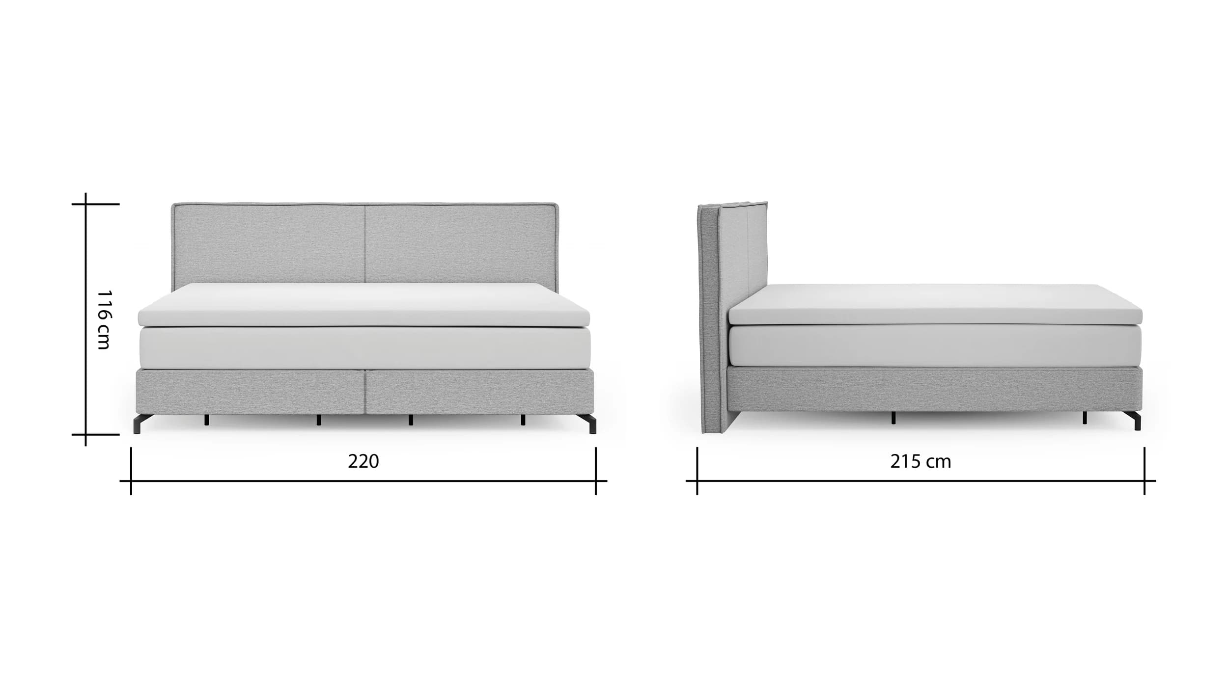 Boxspringbett Alpin - Liegefläche 200x200cm, Stoff, Grau