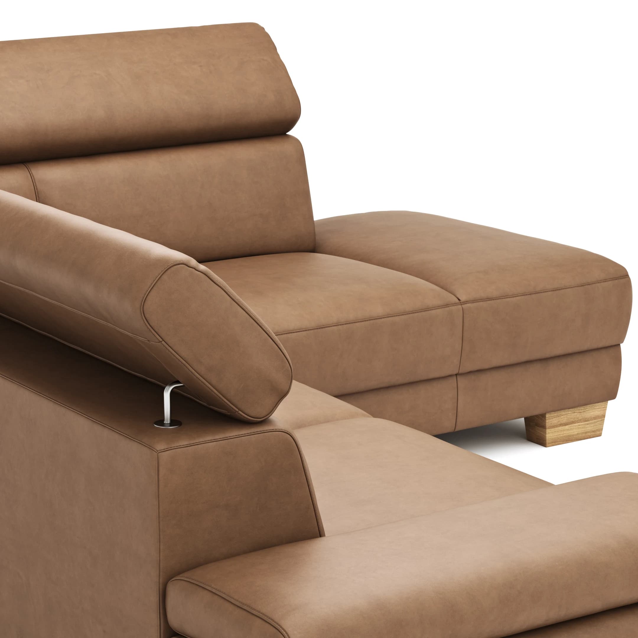 Ecksofa Philadelphia - 2,5-Sitzer, Ecke rechts, Kopfteil verstellbar (manuell), Sitzvorzug (motorisch),  Stoff, Braun