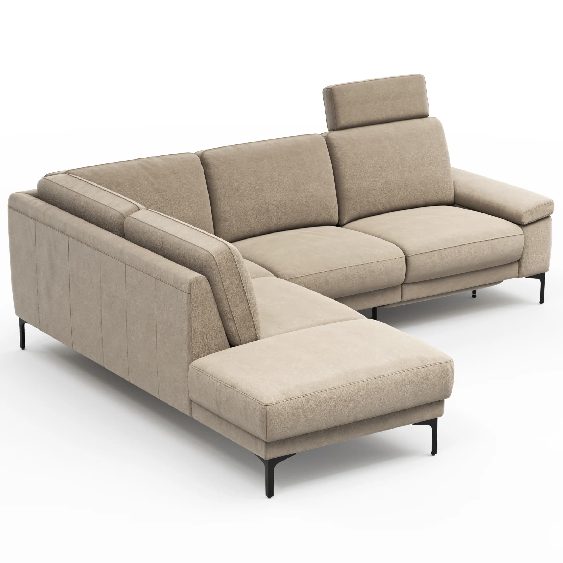 Ecksofa Matero - Ecke mit 2-Sitzer rechts inkl. Relaxfunktion motorisch und Sitzvorzug, Leder, Taupe