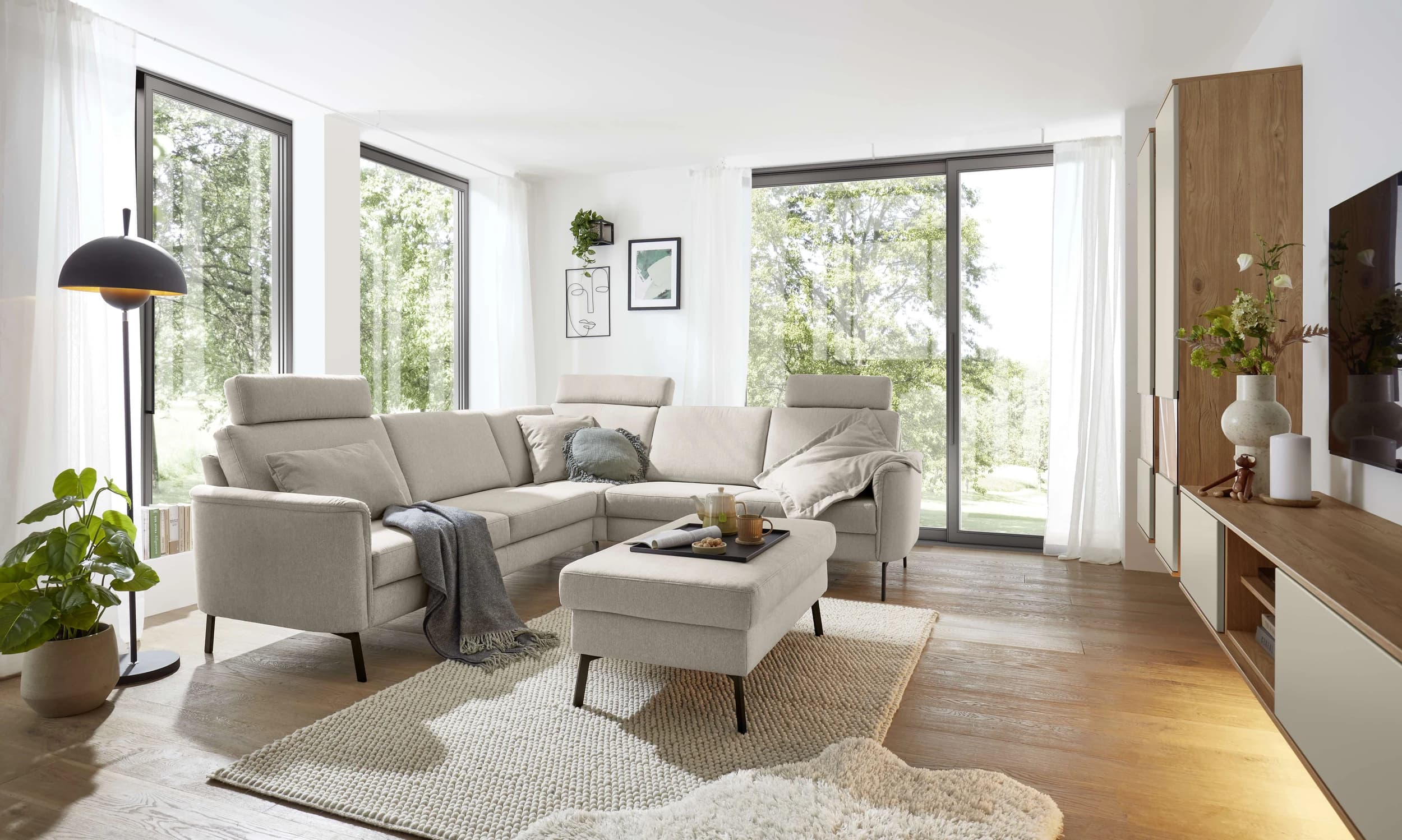 Hockerbank EM Blato -  Stoff, Beige
