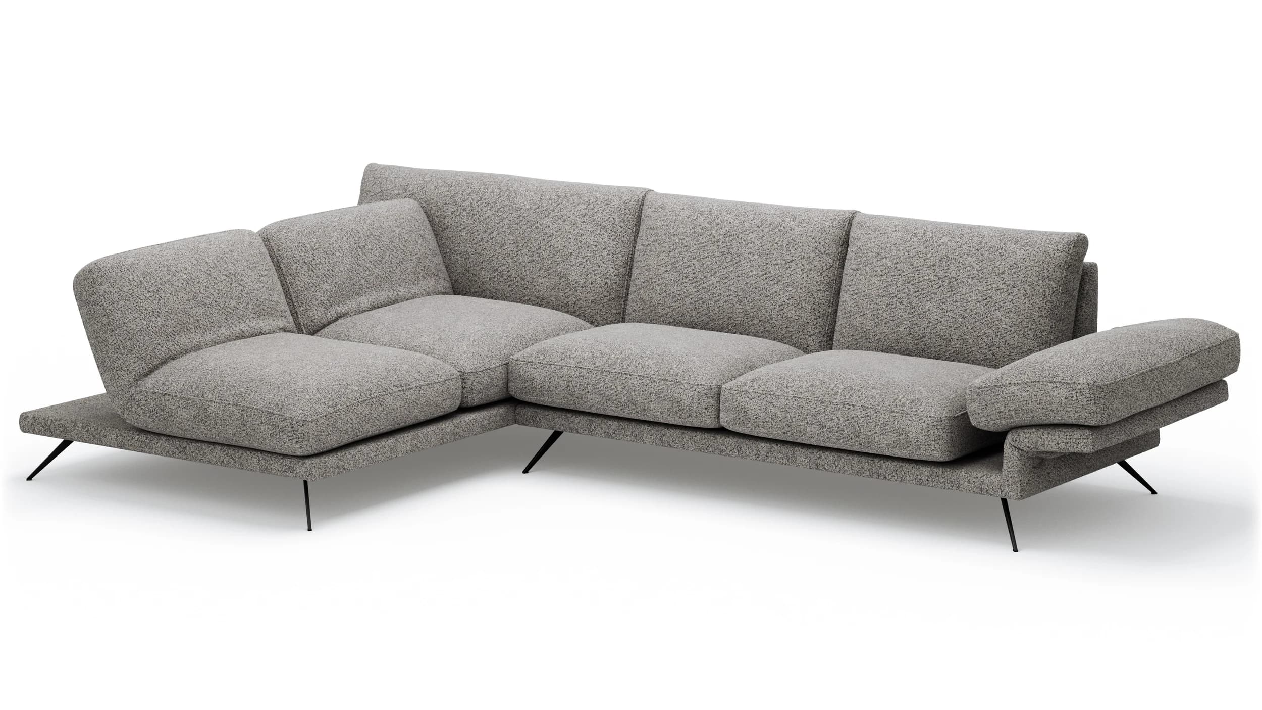 Ecksofa Valdemoro - Longchair mit 2,5-Sitzer rechts inkl. Rückenlehne verstellbar, Stoff, Grau