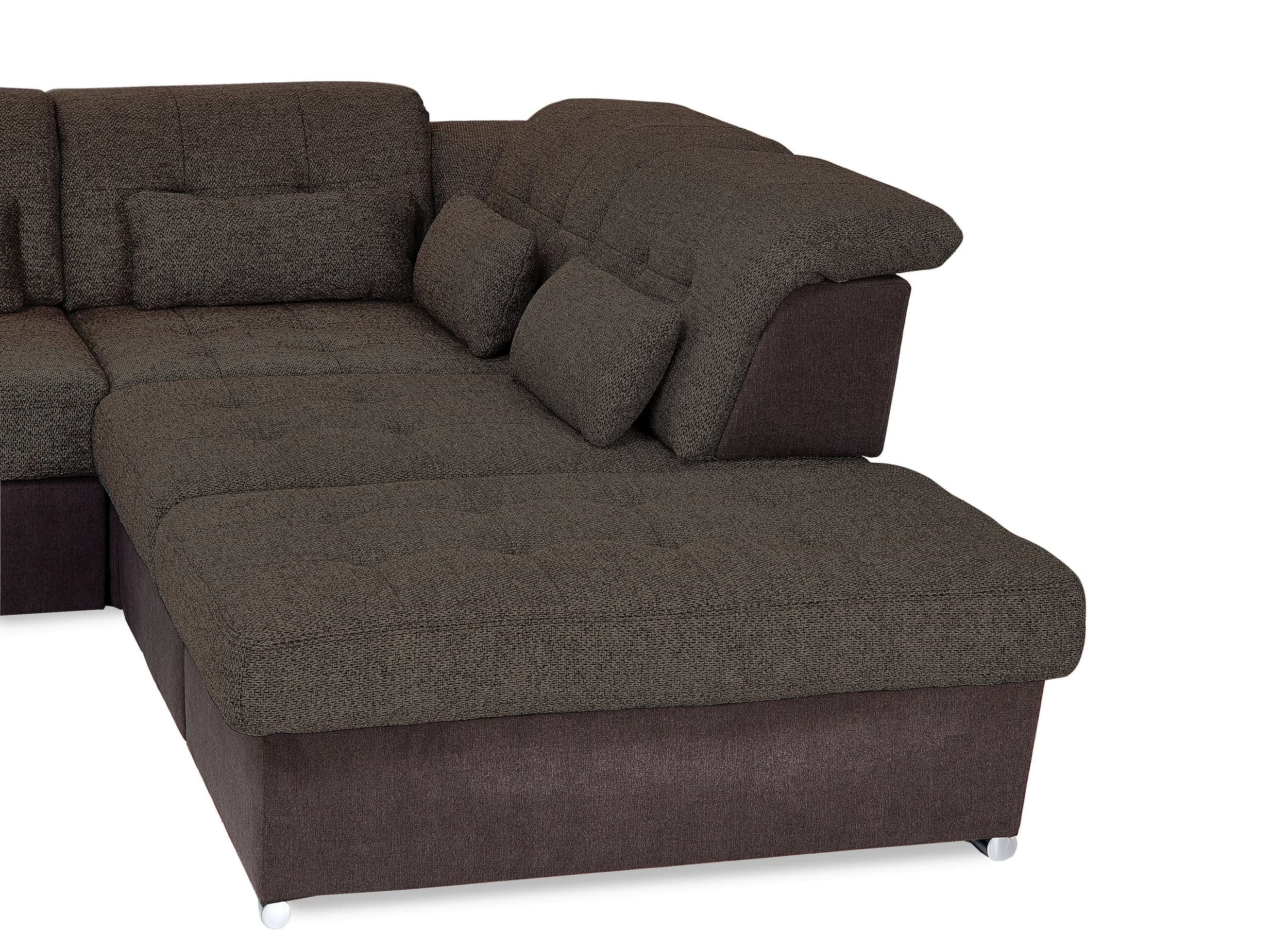 Wohnlandschaft - Longchair links, 3-Sitzer, Ecke rechts inkl. Schlaffunktion, Bettkasten, Kopfteilverstellung, Sitztiefenverstellung in Kunstleder Braun