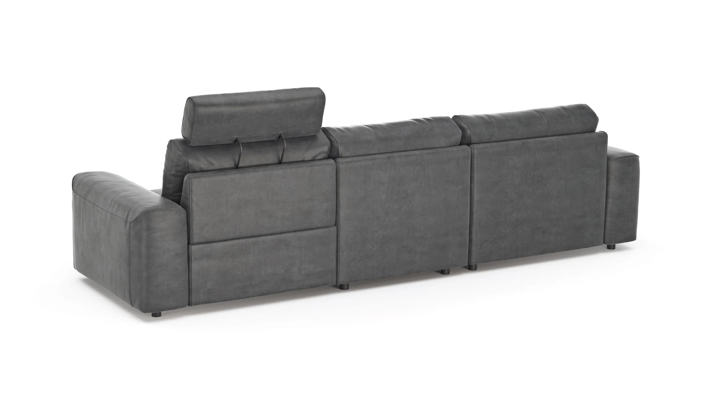 Ecksofa Balok - Longchair groß links mit 2,5-Sitzer, inkl. Relaxfunktion (motorisch) und Kopfstütze, Stoff, Anthrazit