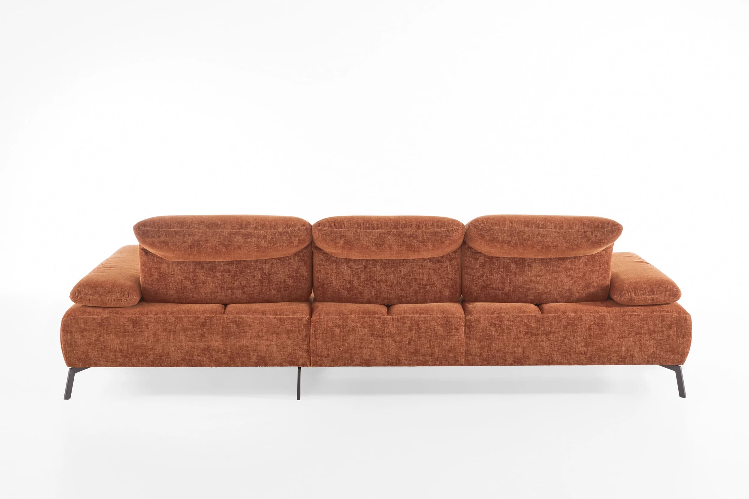 Ecksofa - 2,5-Sitzer mit Longchair rechts, Kopfteil/Armlehne/Rücken verstellbar, Stoff, Rost