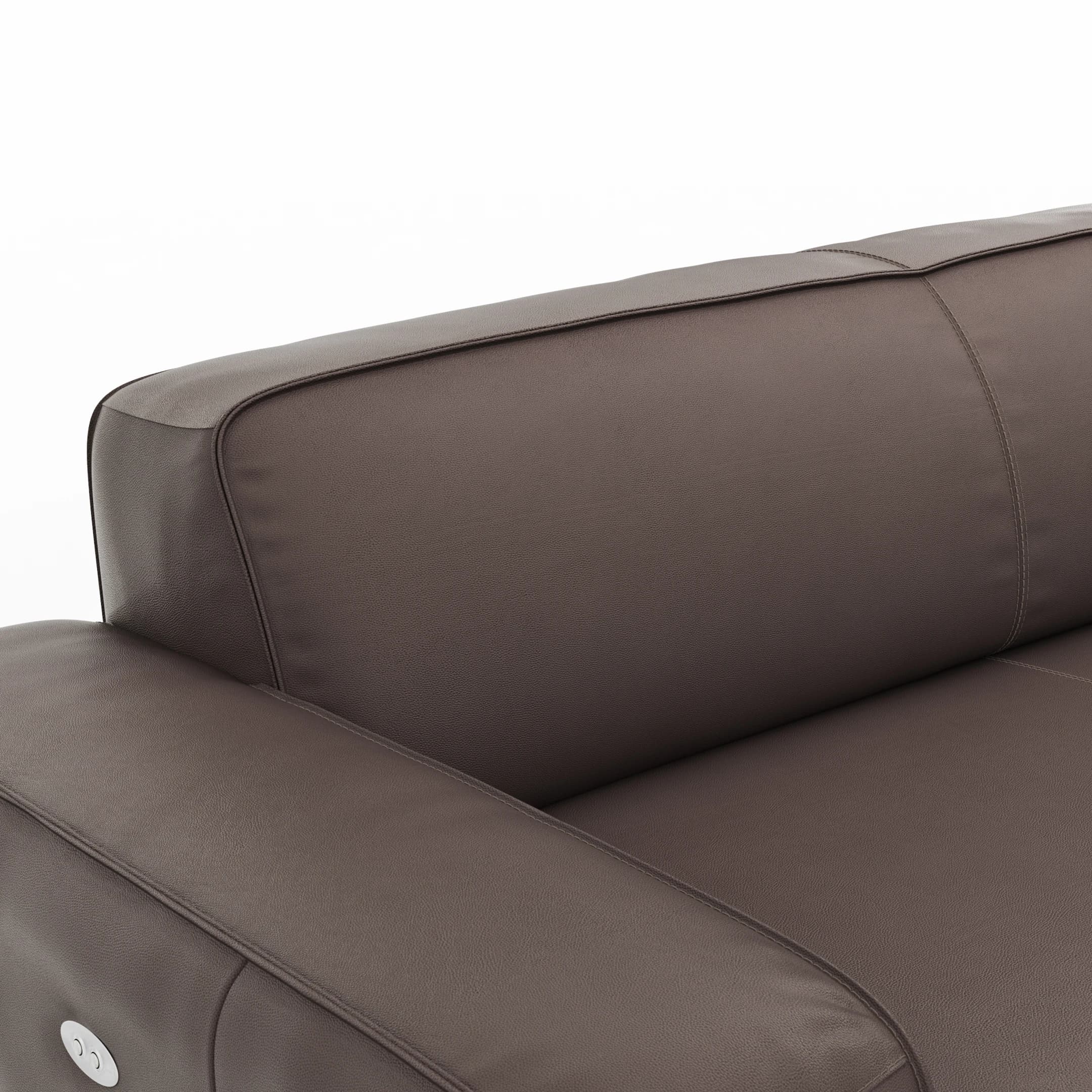 Ecksofa Denver - 2,5-Sitzer mit Longchair rechts, groß, inkl. Sitzvorzug (motorisch), Leder, Mocca