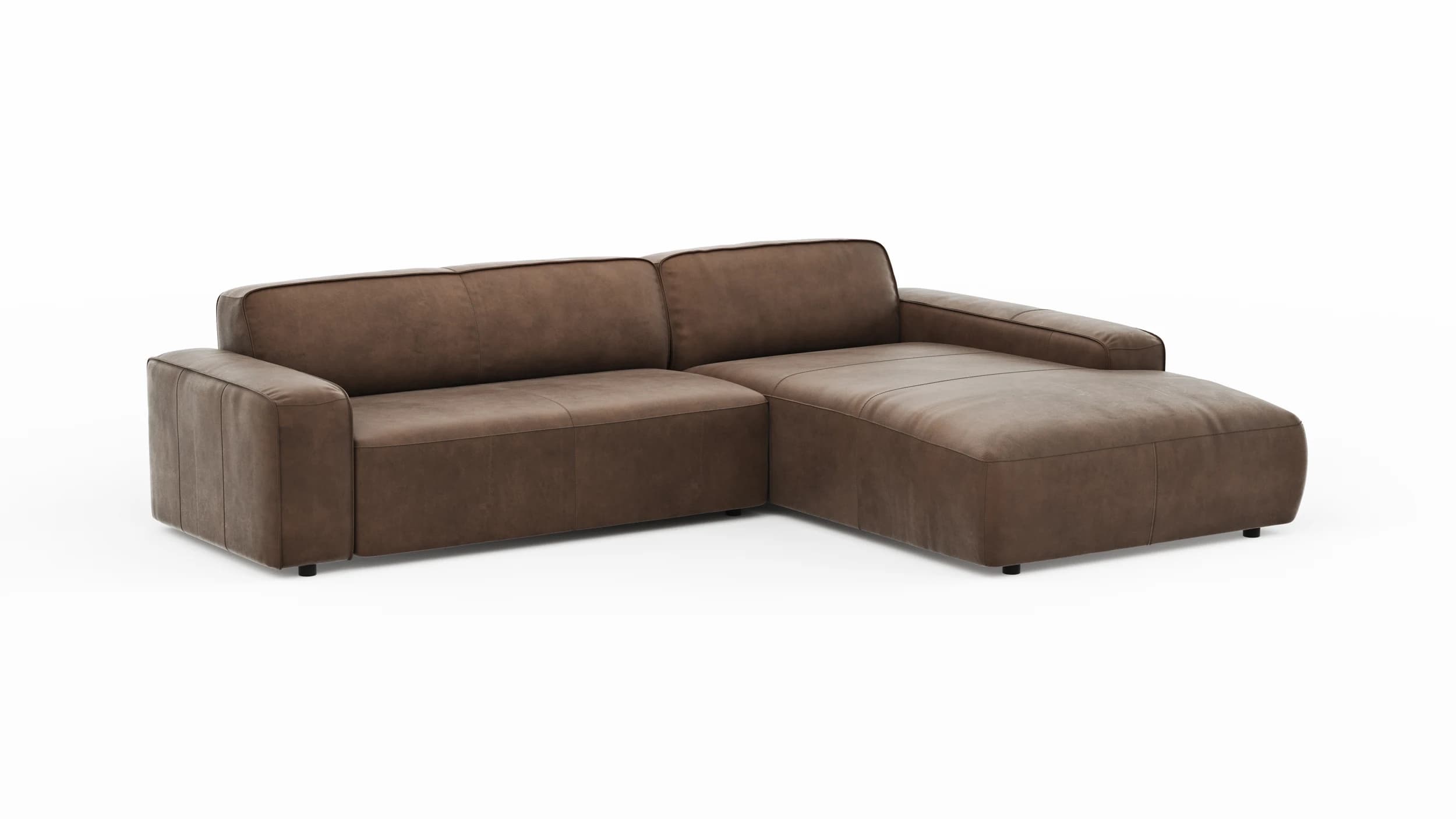 Ecksofa Denver - 2,5-Sitzer mit Longchair rechts, Leder, Braun