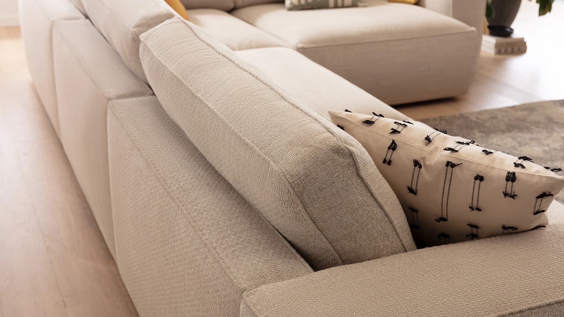 Ecksofa Lilaia - 3-Sitzer XL links, Ecke mit 1,5-Sitzer XL Tief, Stoff, Kaschmir
